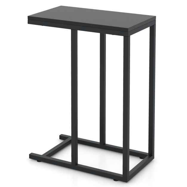 C-kujuline diivani abilaud, metallraamiga kompaktne kohvilaud ja sülearvuti laud väikestesse ruumidesse (45,5 x 25,5 x 64 cm), must