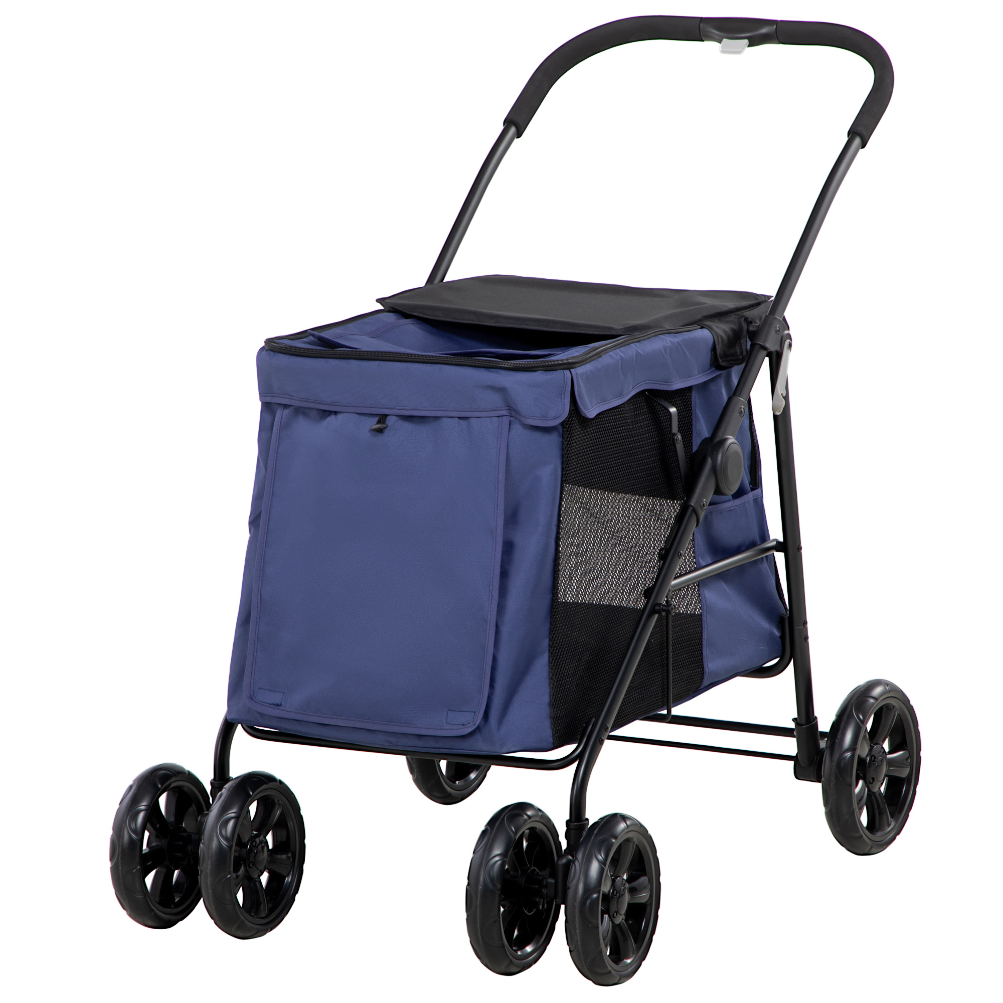 Kokkupandav koerakäru (kuni 20kg) padjaga 3 küljetaskuga 102 cm x 62 cm x 105 cm sinine