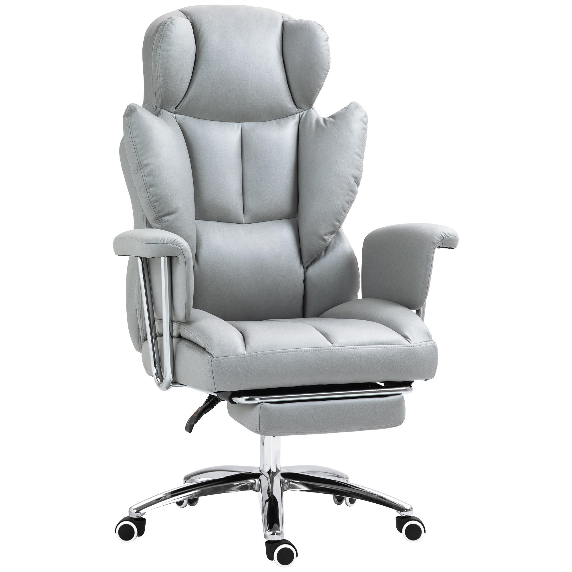 Ergonominen työtuoli, verhoiltu, jalkatuella, säädettävä selkänoja, 360° kääntyvä, vaaleanharmaa