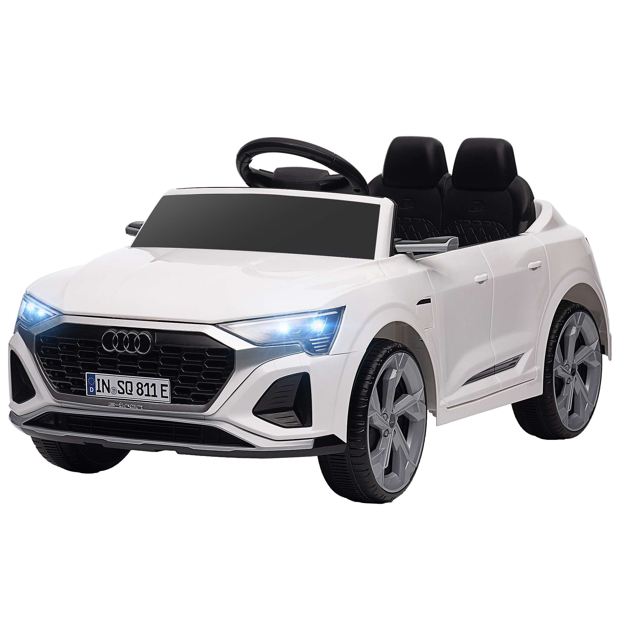 Sähköinen lastenauto, 12 V Audi Q8, 3–5 km/h, kaukosäädin, ajovalot, musiikki, valkoinen
