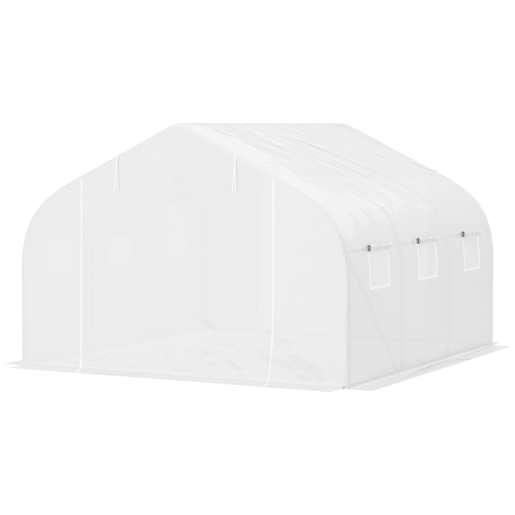 Tunnelikasvihuone, 6 rullaikkunaa, vetoketjullinen ovi, repäisynkestävä kalvo, metallirunko, 3,5 x 3 x 2 m, valkoinen