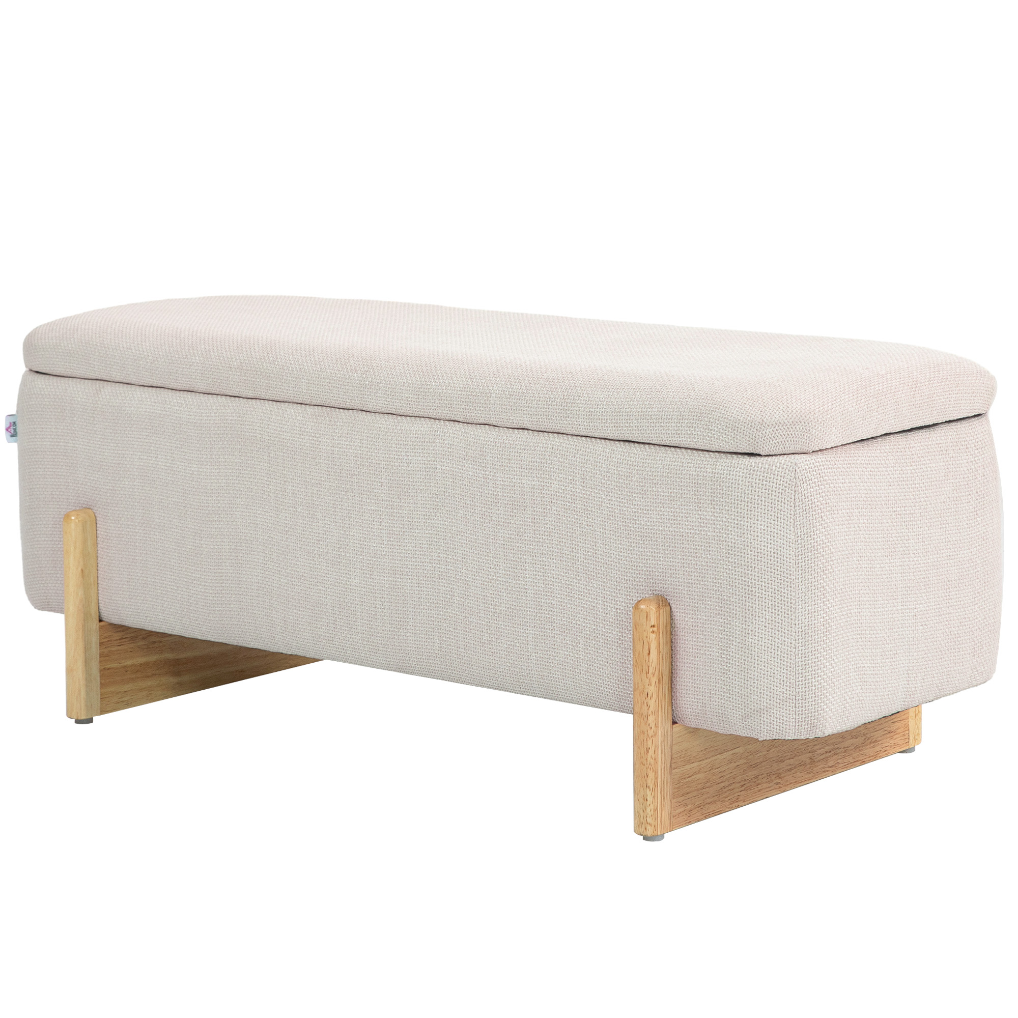 Jakkara säilytystilalla, penkki vaahtomuovipehmusteella, pellavajäljitelmää, 111 x 44 x 44,5 cm, kermanvalkoinen