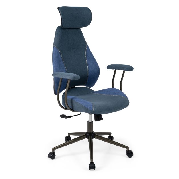 Ergonominen toimistotuoli, tietokonepöytä, 2D-niskatuki ja keinuva selkänoja - laivastonsininen