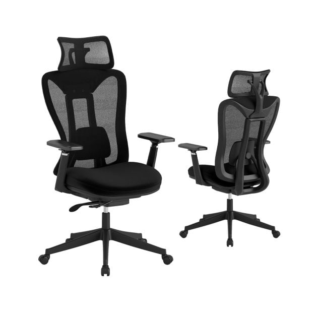 Ergonominen verkkotoimistotuoli, korkea selkänoja, säädettävä ristiselän tuki - musta
