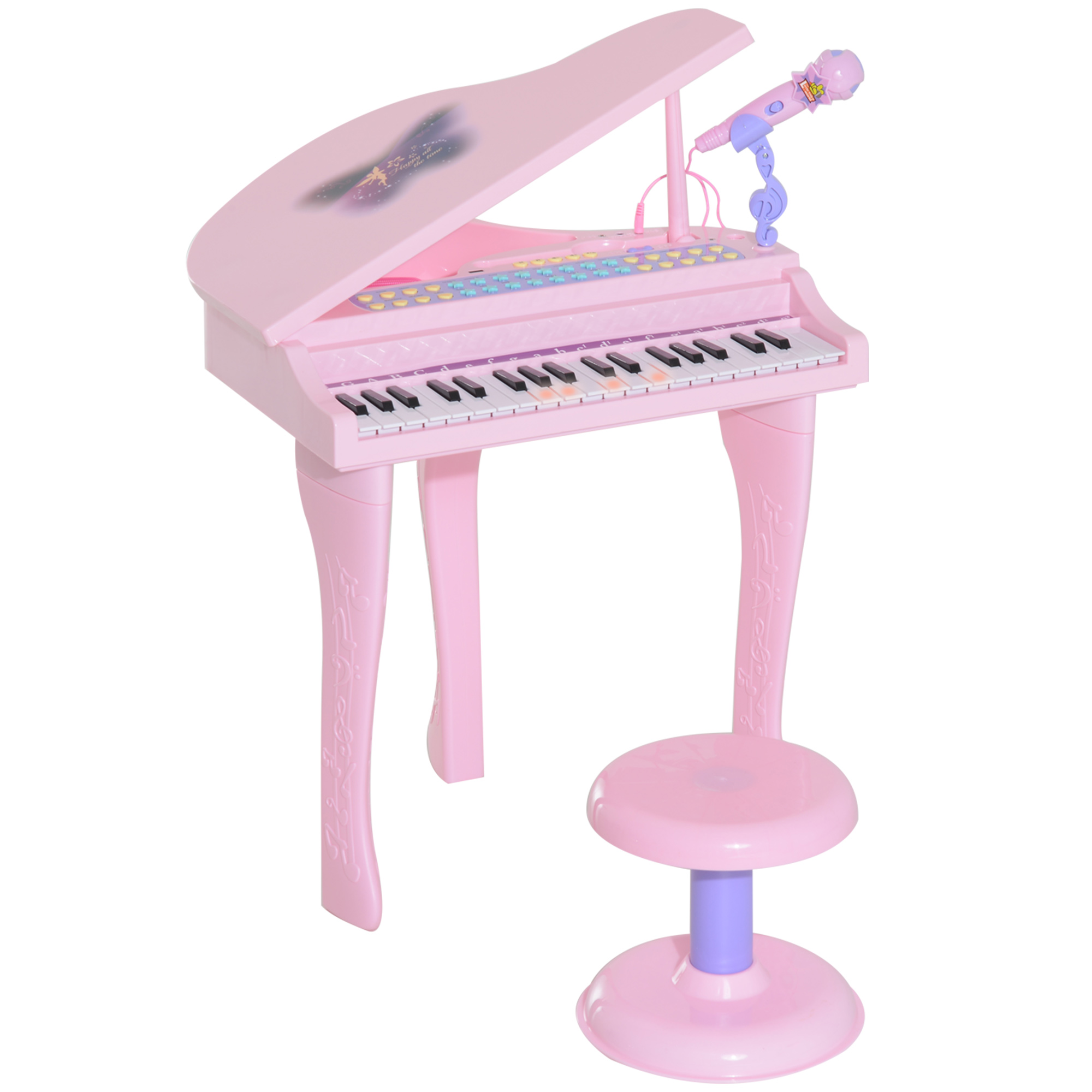 Lasten kosketinsoitin 37 näppäimellä, piano jakkara mikrofonilla, LED-oppimistila, äänitystoiminto, pianosoitin 3-6-vuotiaille, vaaleanpunainen