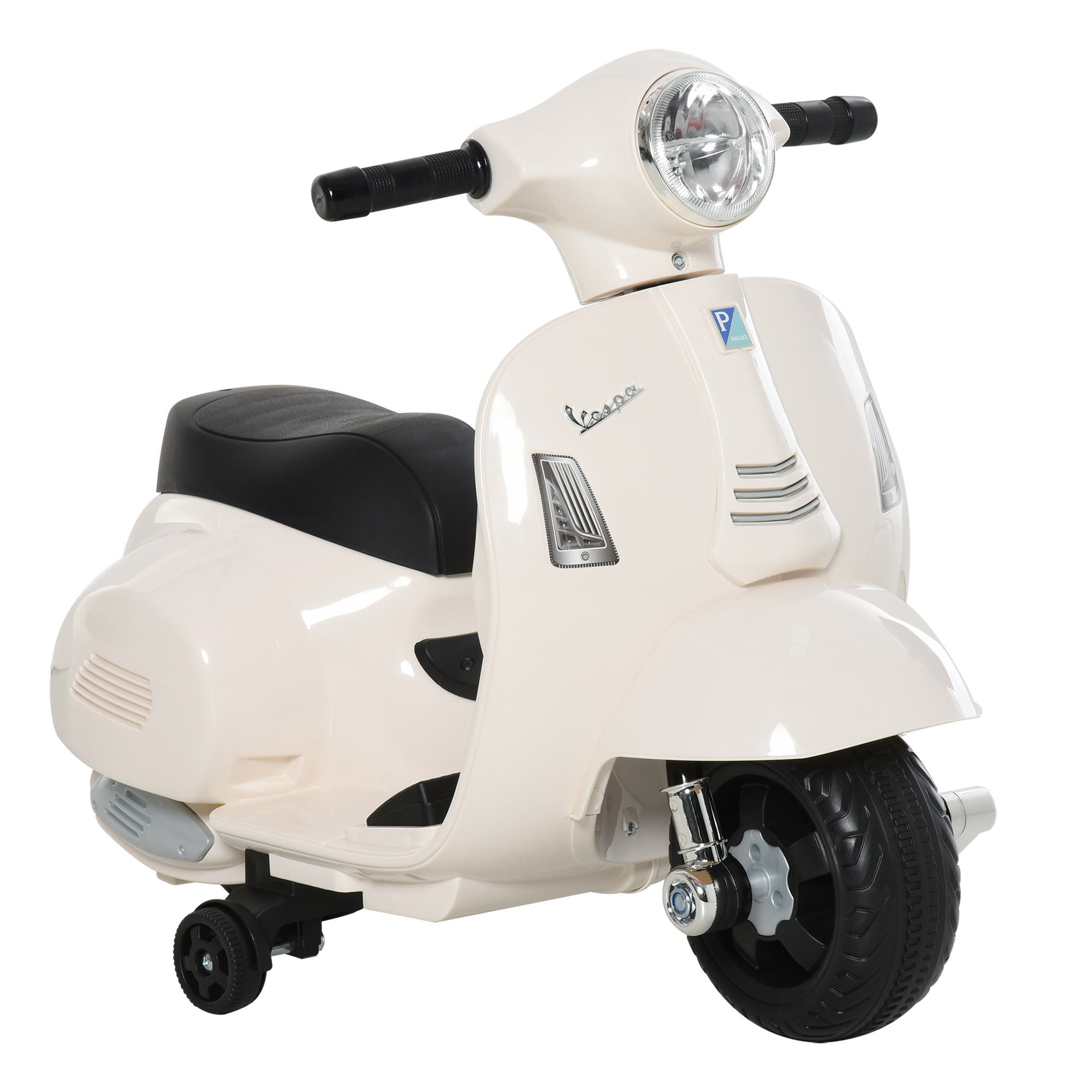 Sähköinen lasten moottoripyörä Vespa, sähkömoottoripyörä LED-valolla, äänellä, lasten sähkömoottoripyörä 18-36 kuukauden ikäisille lapsille, valkoinen
