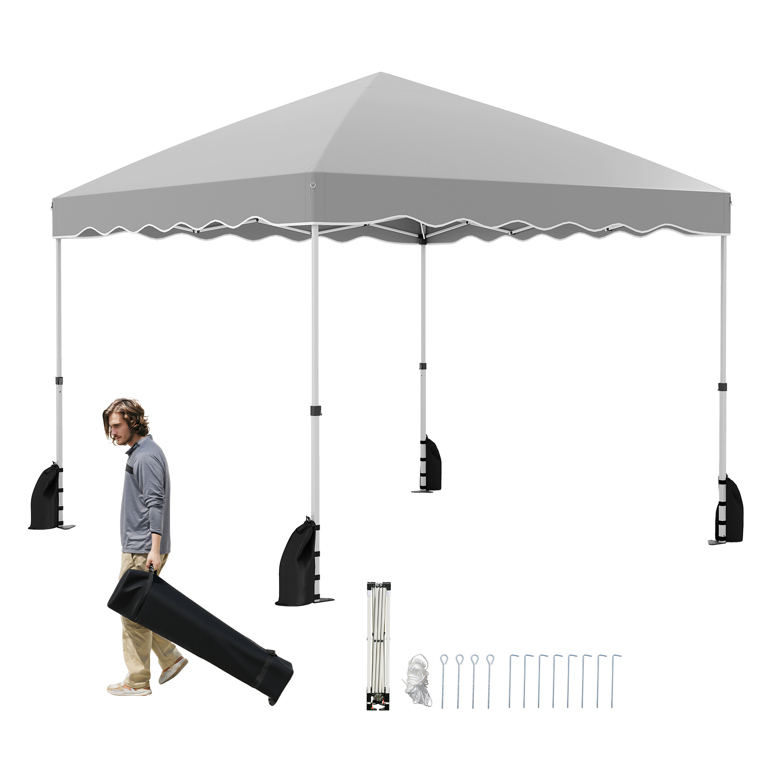 Kokoontaitettava 305 cm x 305 cm pop-up-katosteltta pyörillä - harmaa