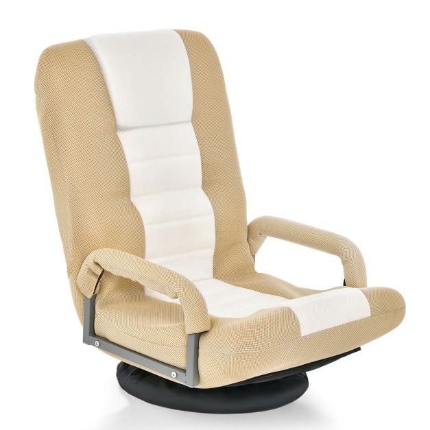 360° kääntyvä lattiatuoli, jossa 6-suuntaan säädettävä selkänoja, beige lattiatuoli