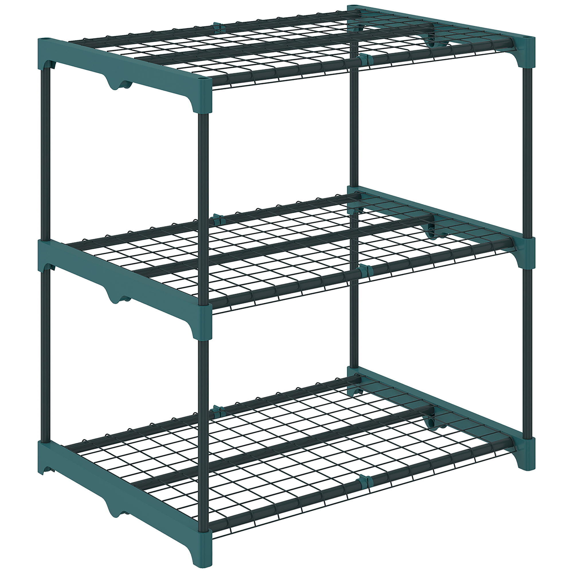 3-tasoinen kukkateline, 72 cm korkea, kukkateline sisä- ja ulkokäyttöön, teräksinen kukkahylly, tummanvihreä