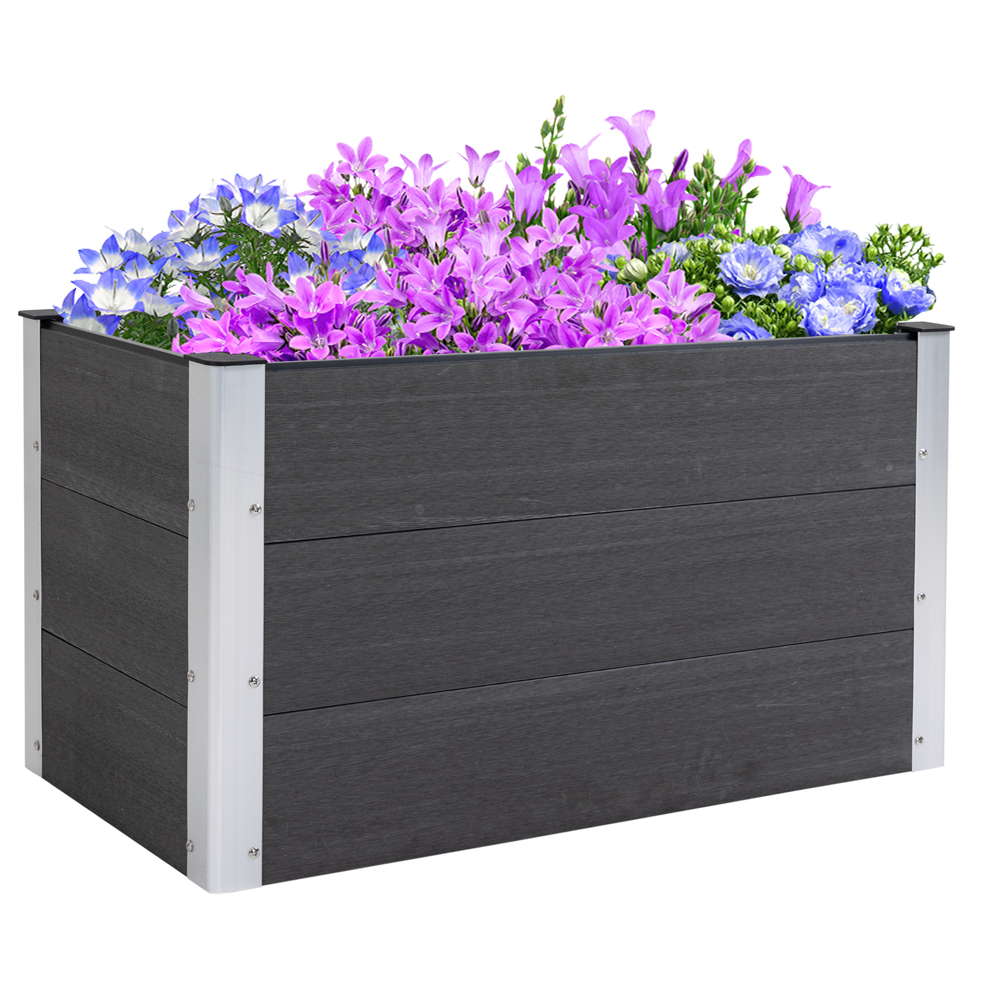 Korotettu puutarhapenkki, alumiinia, istutuslaatikko, kylmäkehys, puutarhapenkki, kukkalaatikko, säänkestävä, ilman jalustaa, istutuslaatikko 100x50x55,5cm terassille, parvekkeelle, kukkalaatikko kukille, kasveille, harmaa