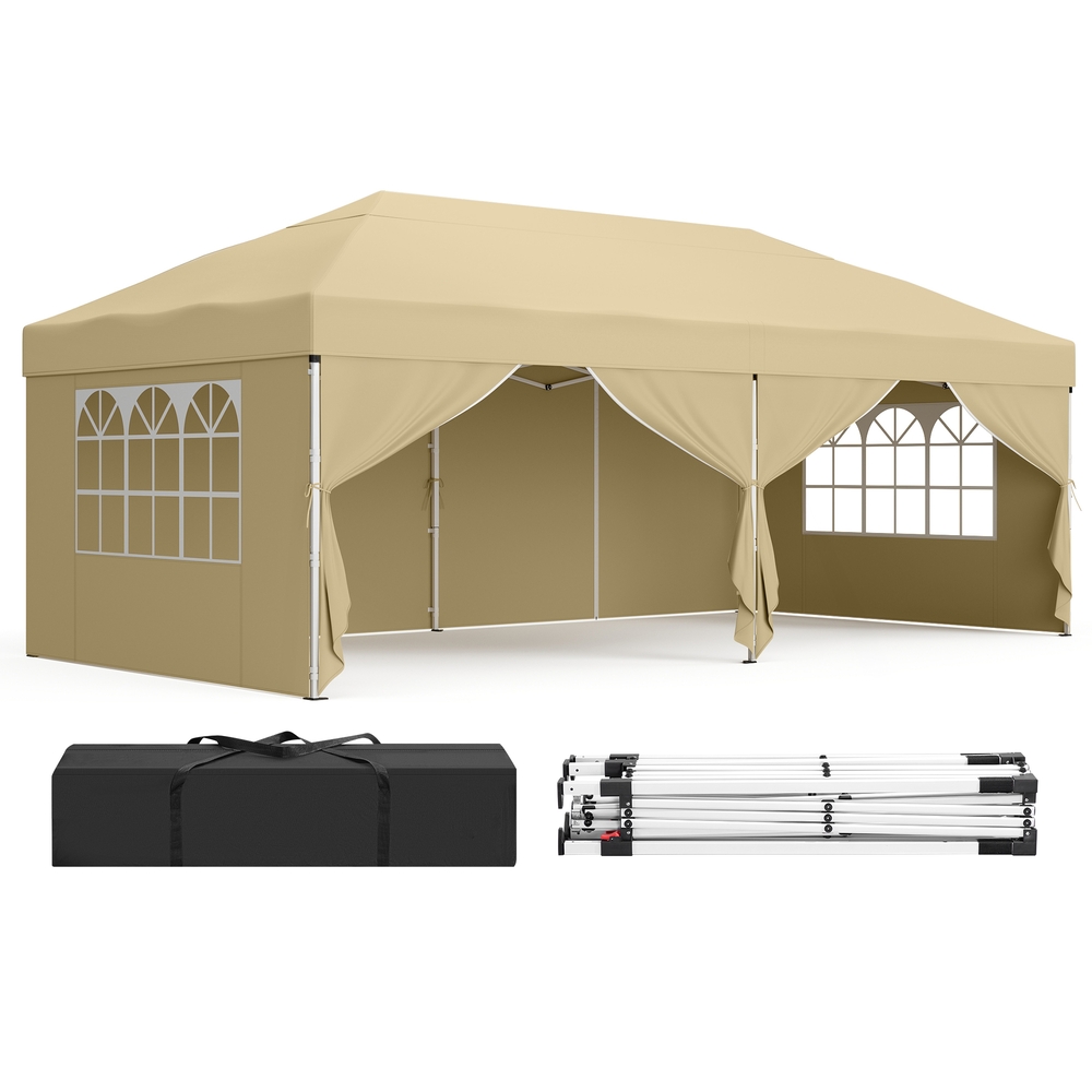 Taittuva paviljonki 3 x 6 m puutarhoihin ja juhliin, 6 sivupaneelilla, beige