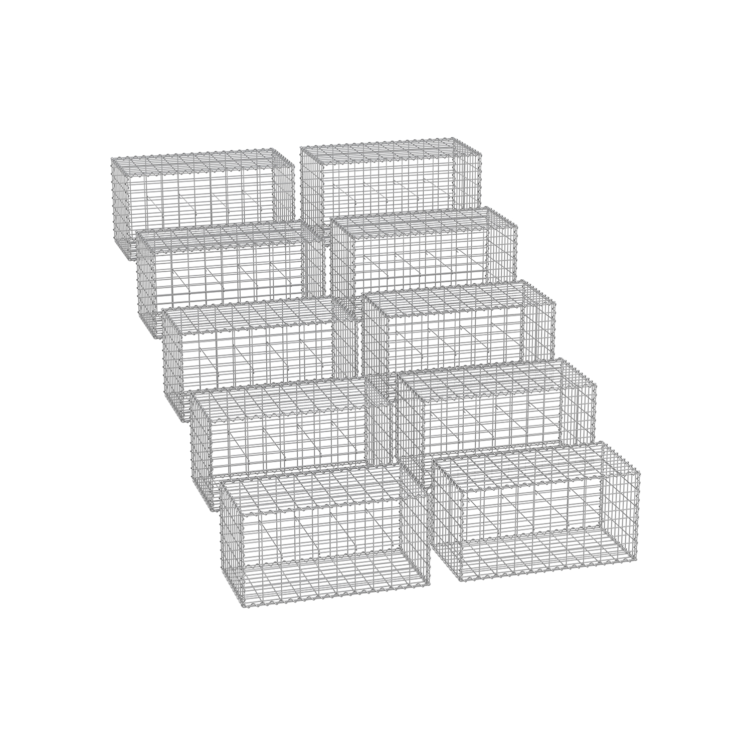 Kiviaed korv gabioonid 5 x 10 cm võrgusilmaga traatkorv kivide jaoks komplektis 10 tk hõbedane