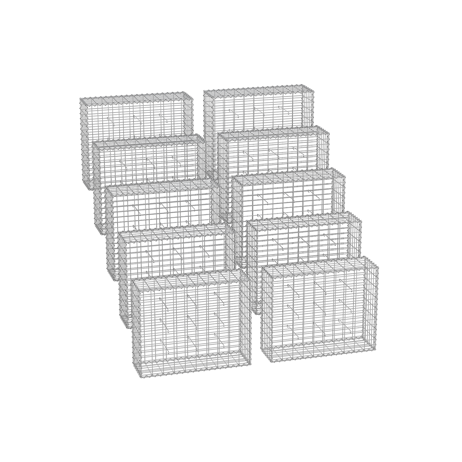 Gabion-korit 100 x 80 x 30 cm, 10 kpl sarja, hopea