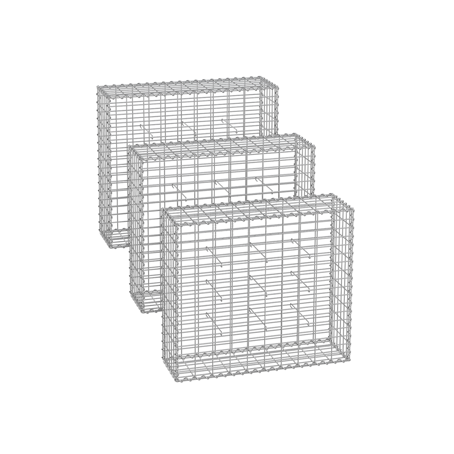 Gabion-korit 100 x 30 x 30 cm, 3 kpl hopeaa