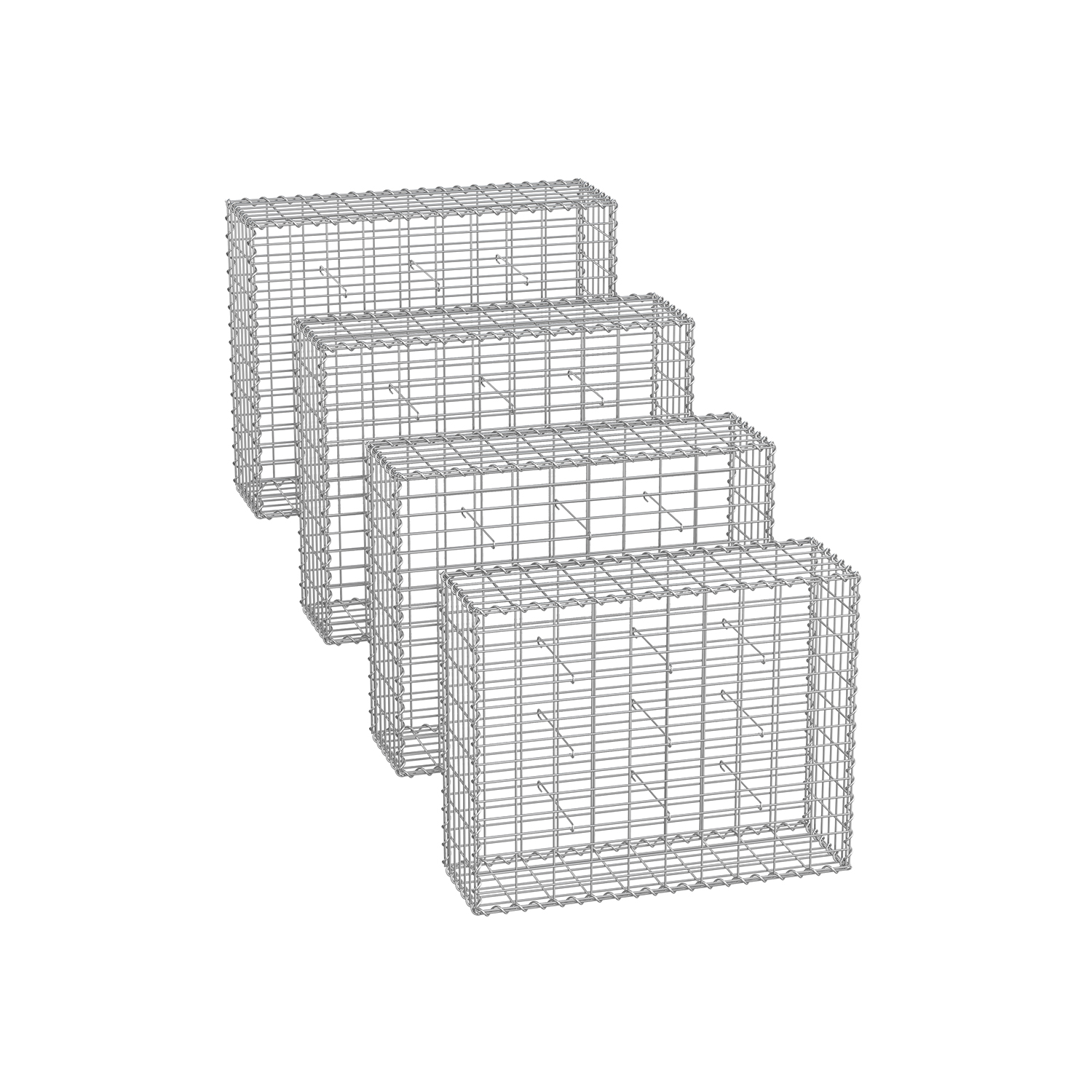 Gabion-korit 100 x 80 x 30 cm, 4 kpl sarja, hopea