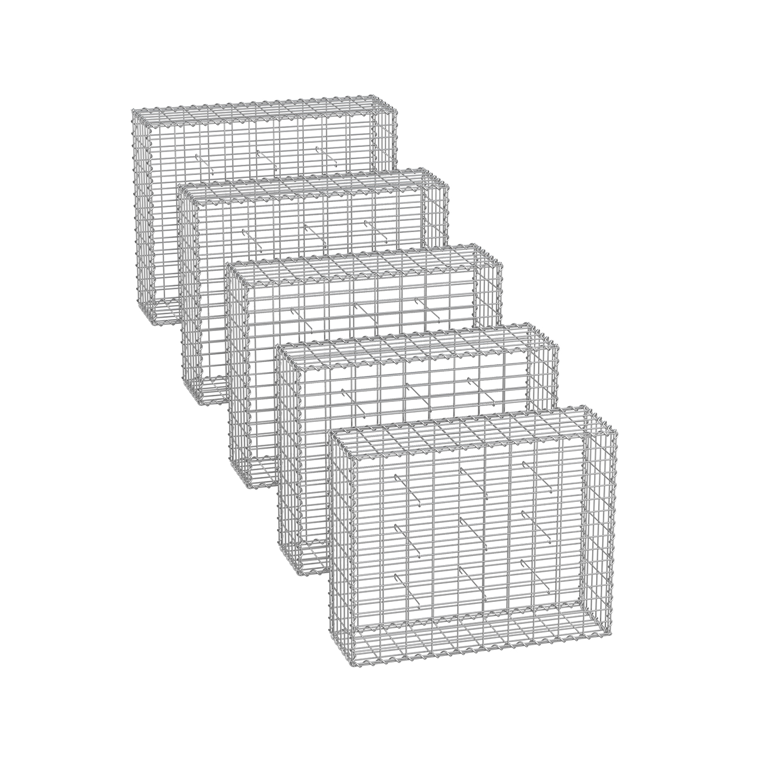 Gabion-korit 100 x 80 x 30 cm, 5 kpl sarja, hopea