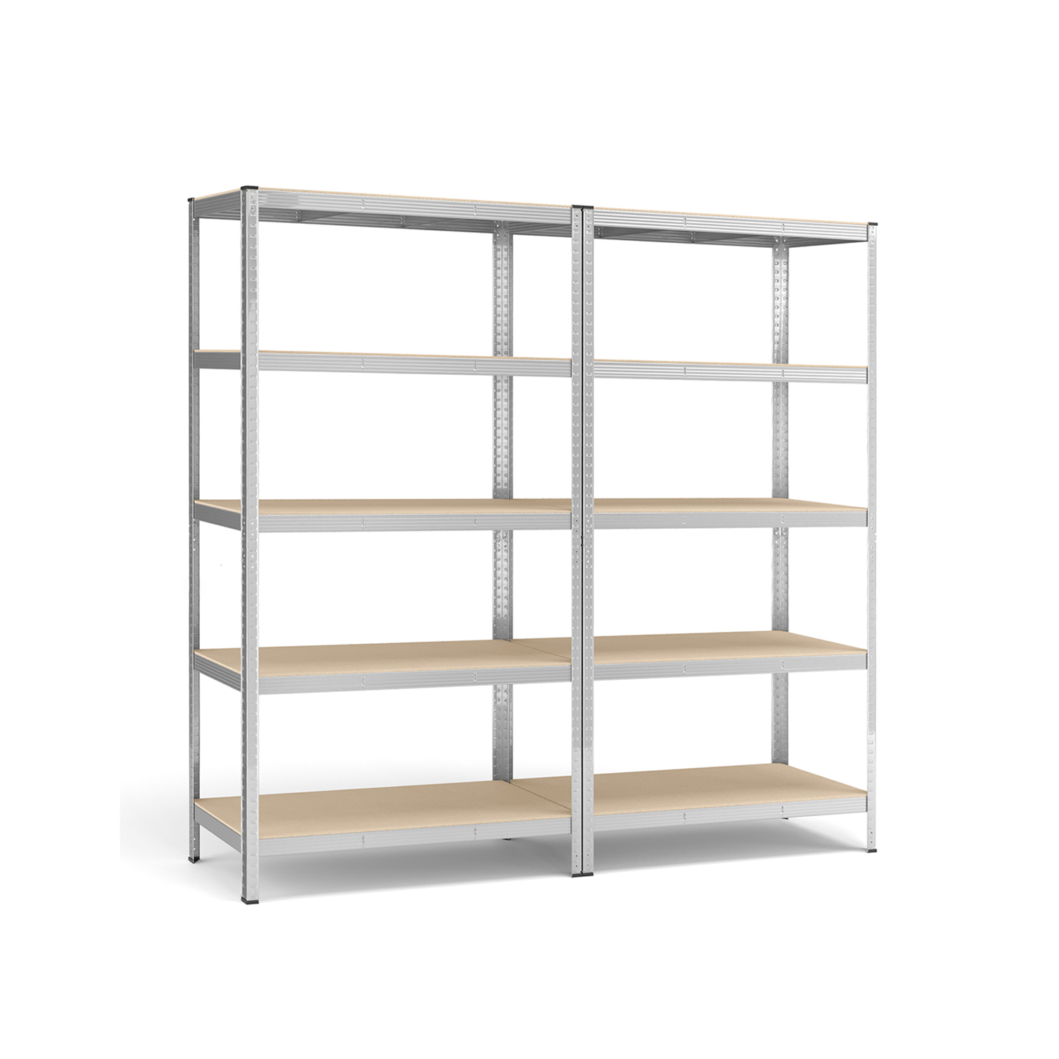Metallinen säilytyshyllysetti, 2 kpl, korkeus 200 cm, hopea