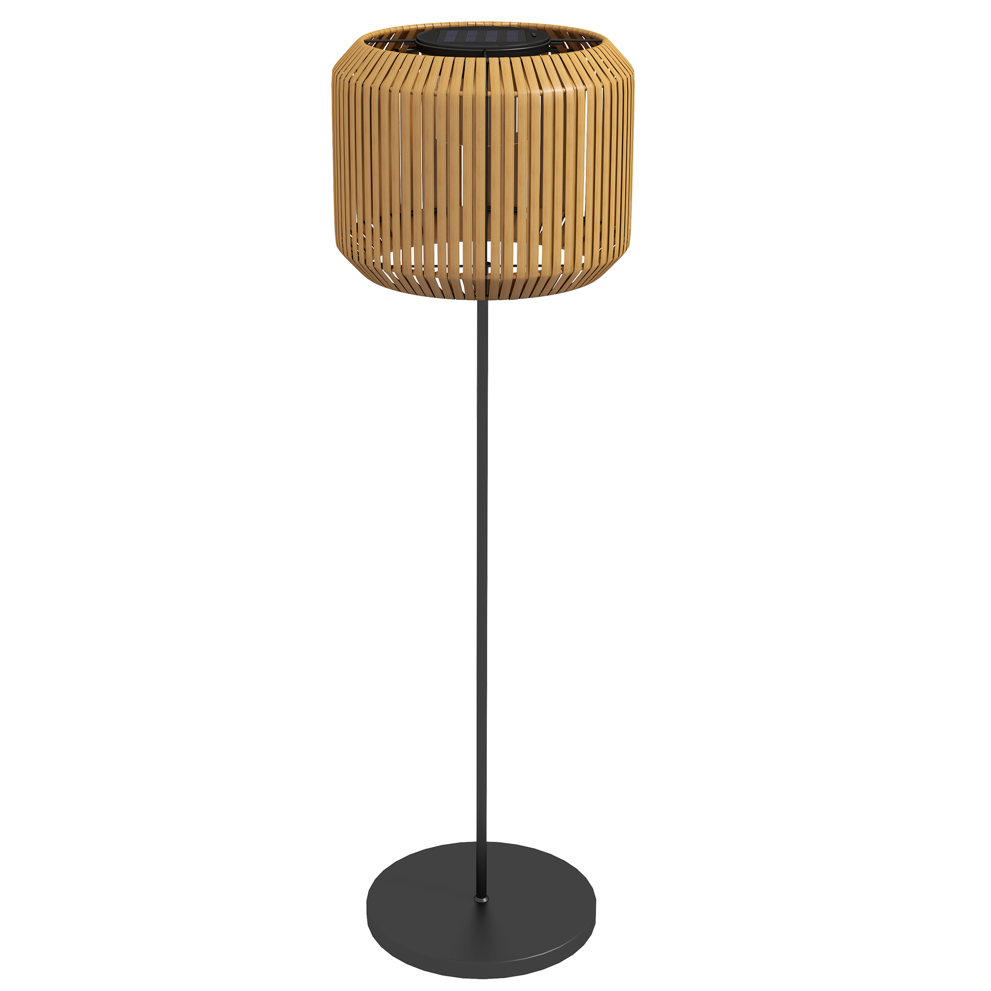 Rottinki ulkovalaisin, aurinkokennoinen puutarhavalaisin, automaattinen sytytys, LED, säänkestävä, metallirunko, Ø34 x 130 cm, musta/keltainen