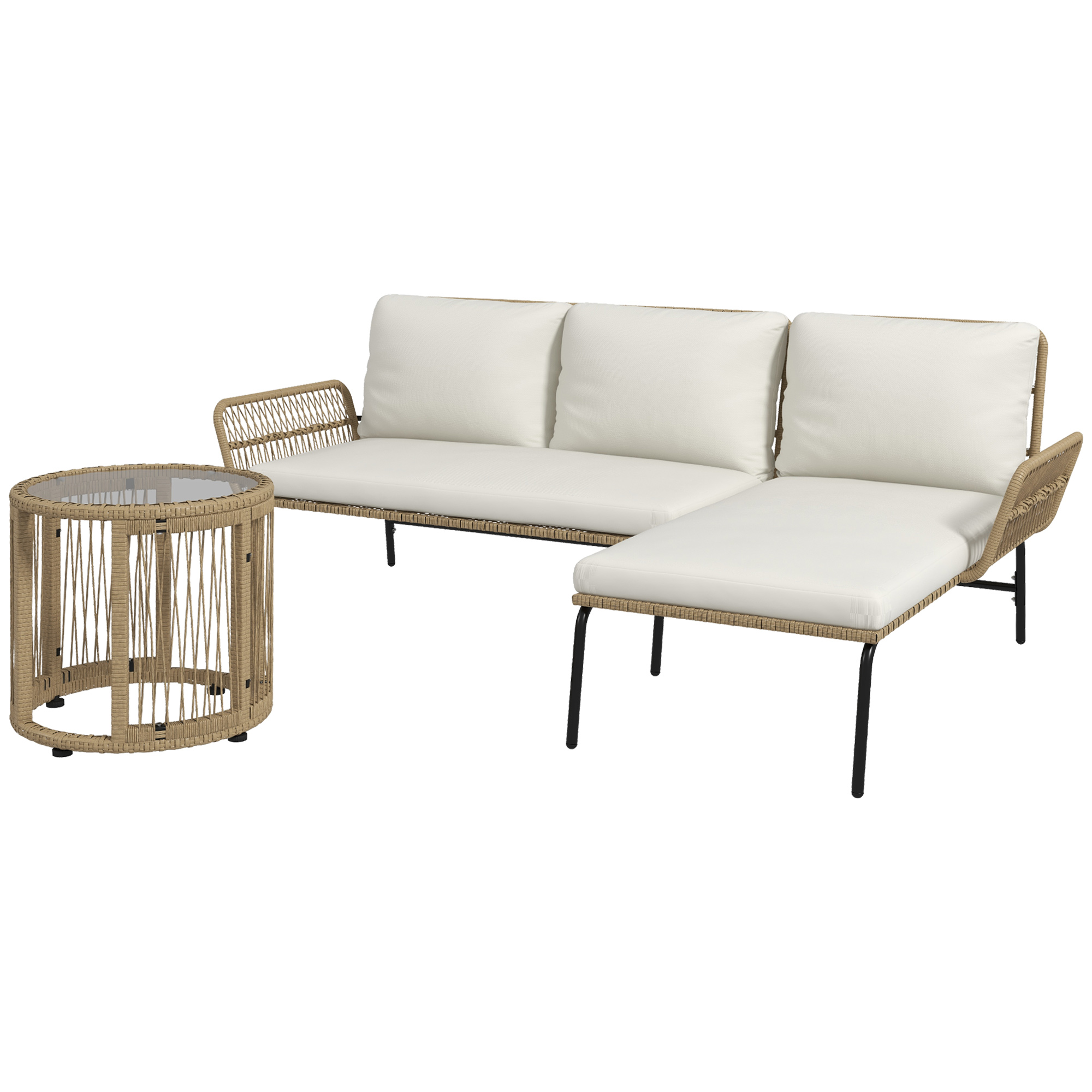Aiamööbli komplekt aiale PE-rotang 122 x 79 x 75 cm naturaalne + kreemvalge