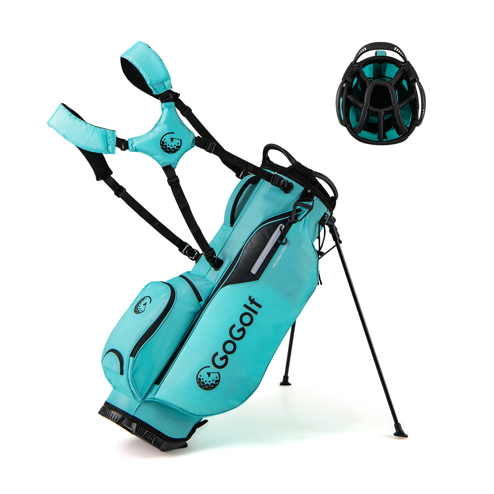 8 jaotuskamber-vaheseinaga, tugijalgade, vihmakatte ja 5 taskuga kergkaaluline golfikott (Golf Stand Bag) meestele ja naistele, türkiis