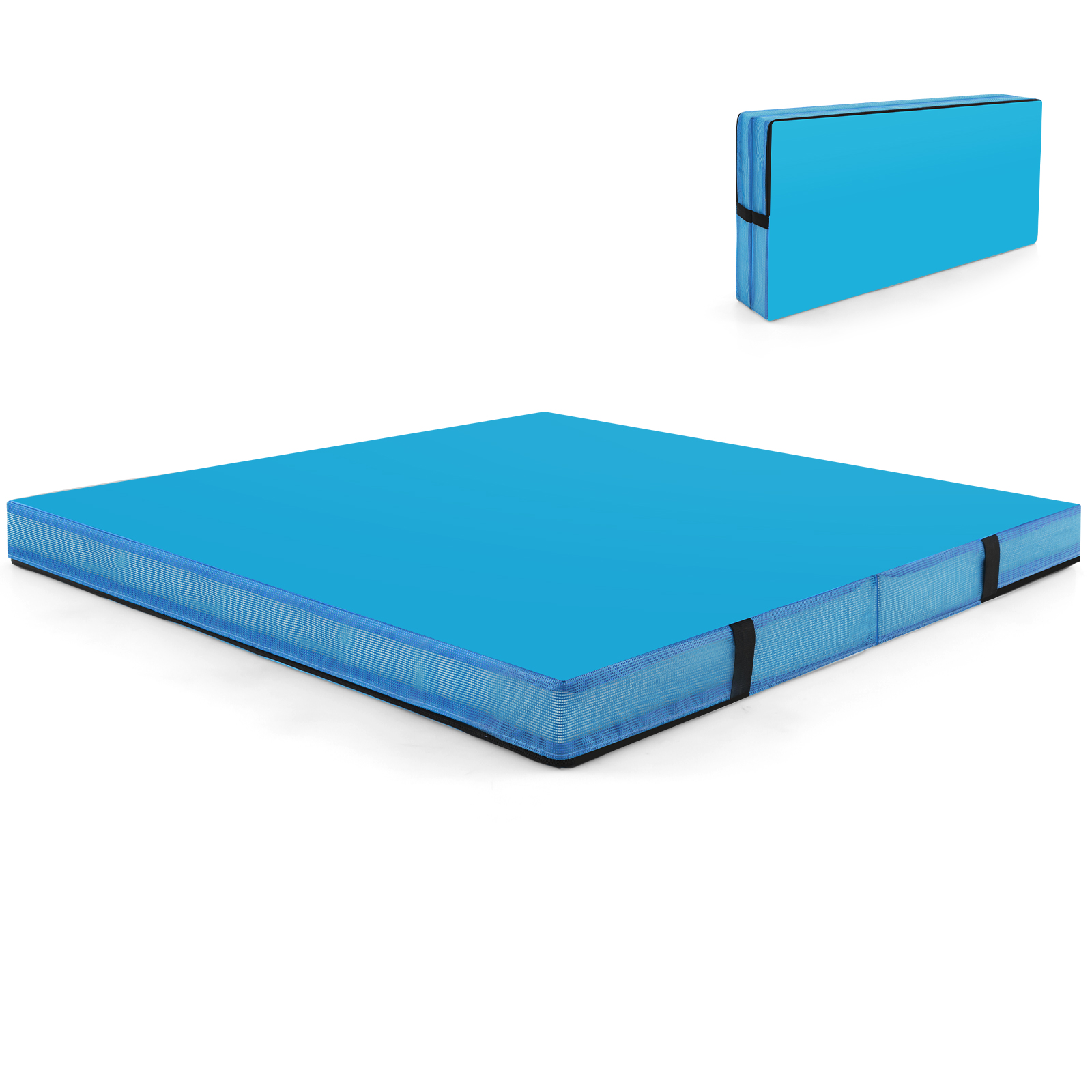 1,2 m x 1,2 m x 10 cm, kaksiosainen voimistelumatto kahvoilla ja päällisellä - sininen