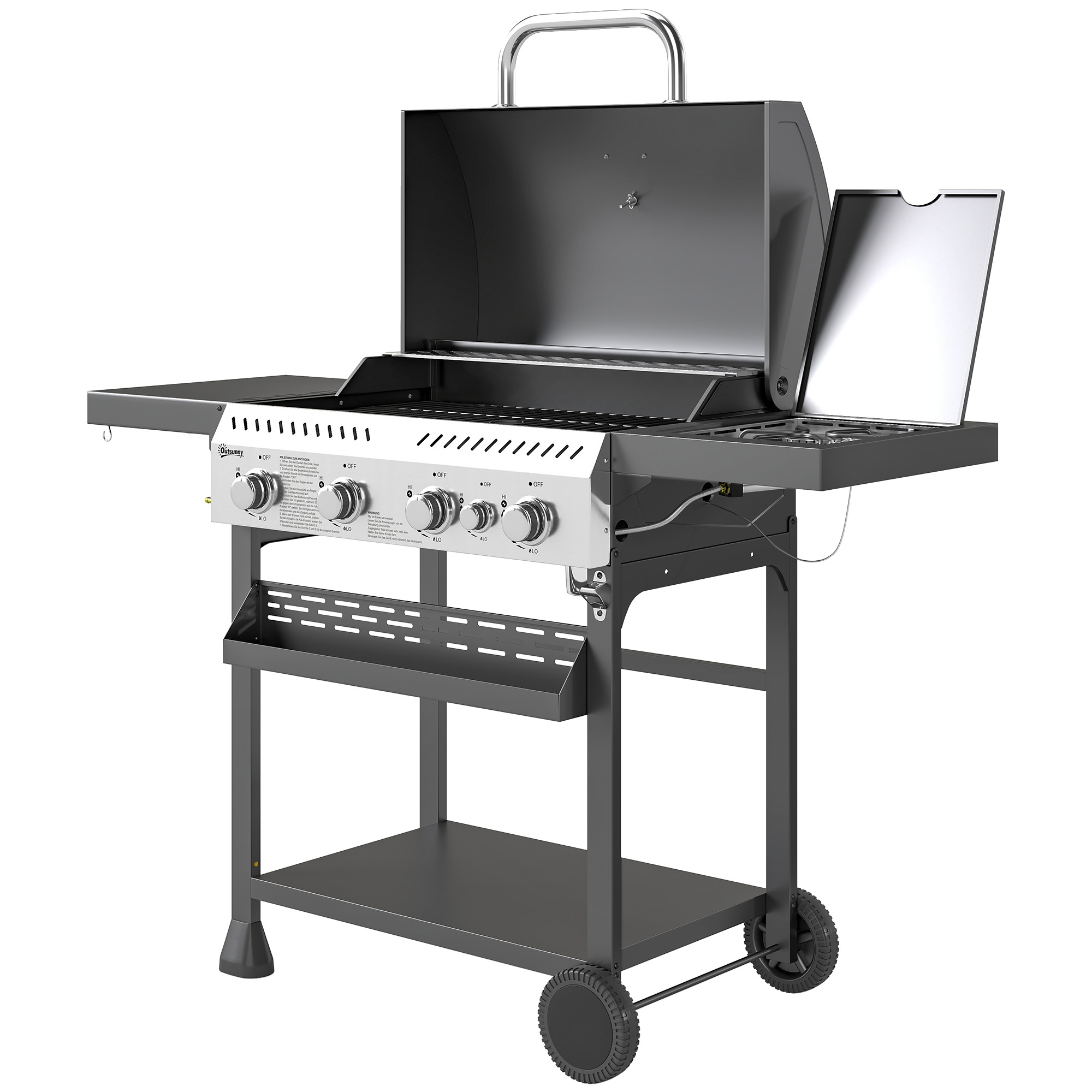 Gaasigrill BBQ-grill 4 peamist põletit 1 külgpõleti 1 soojendusplaat; 135 x 55 x 103 cm must