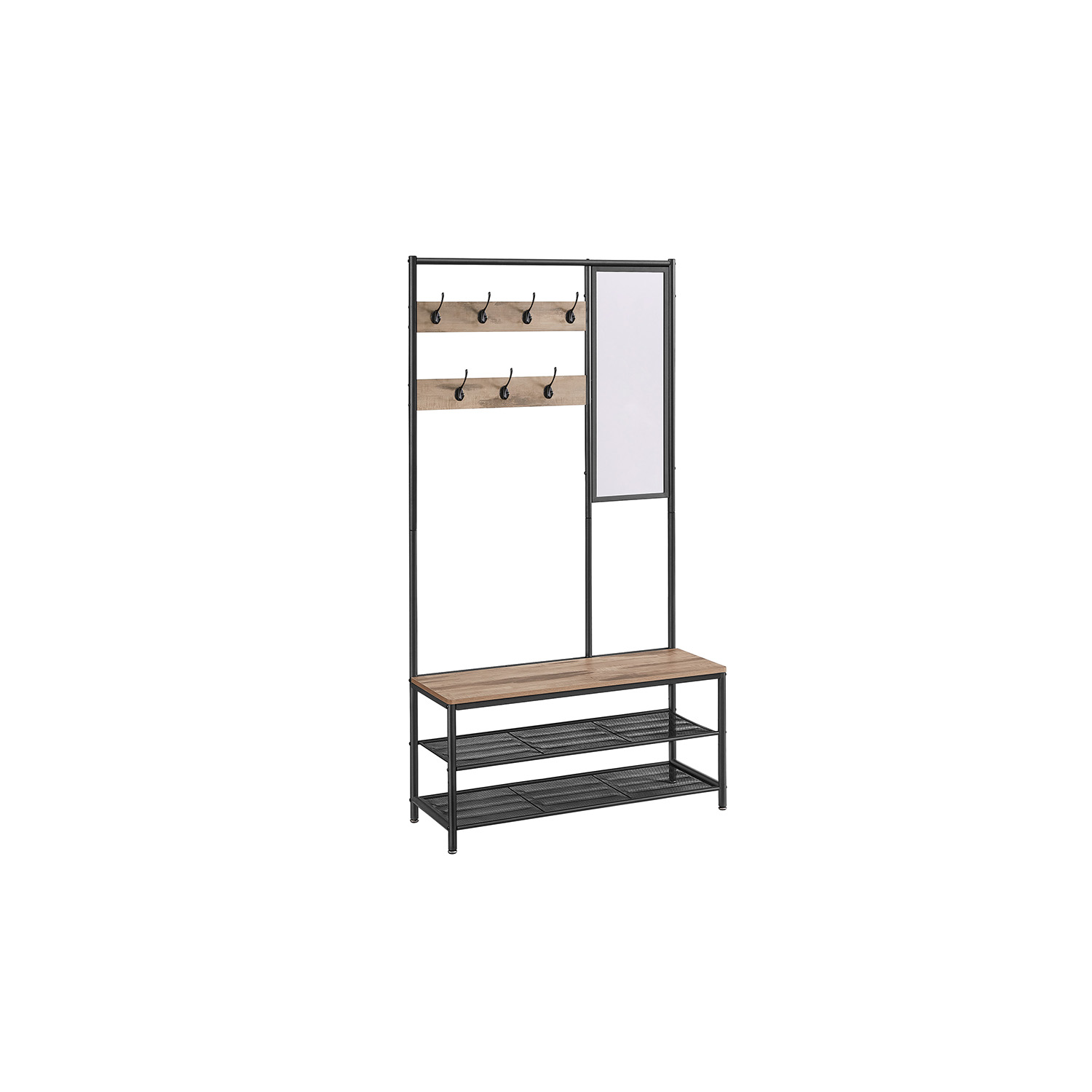 Esikunagi koos peegli ja istmega garderoobistange konksudega 35 x 98 x 180 cm tööstuslik disain
