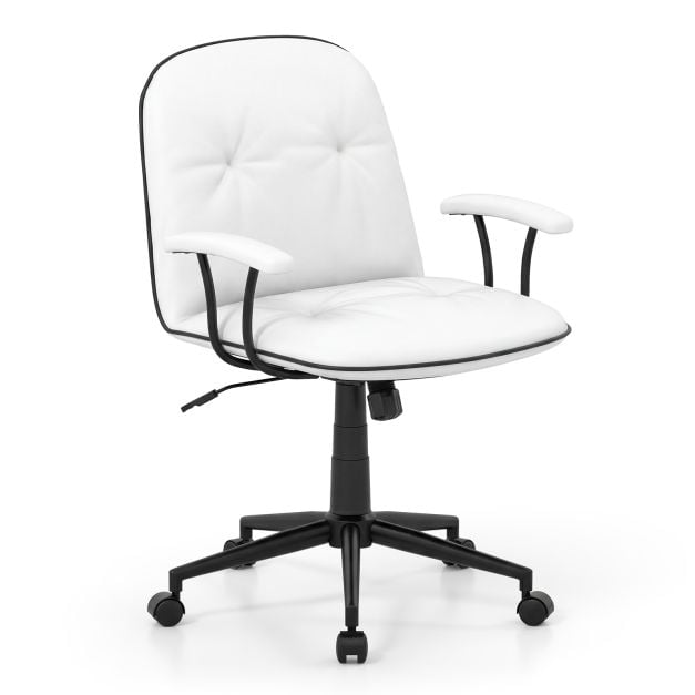 Ergonominen työtuoli, keinonahkainen työtuoli pehmustetuilla käsinojilla ja leveällä istuimella, valkoinen