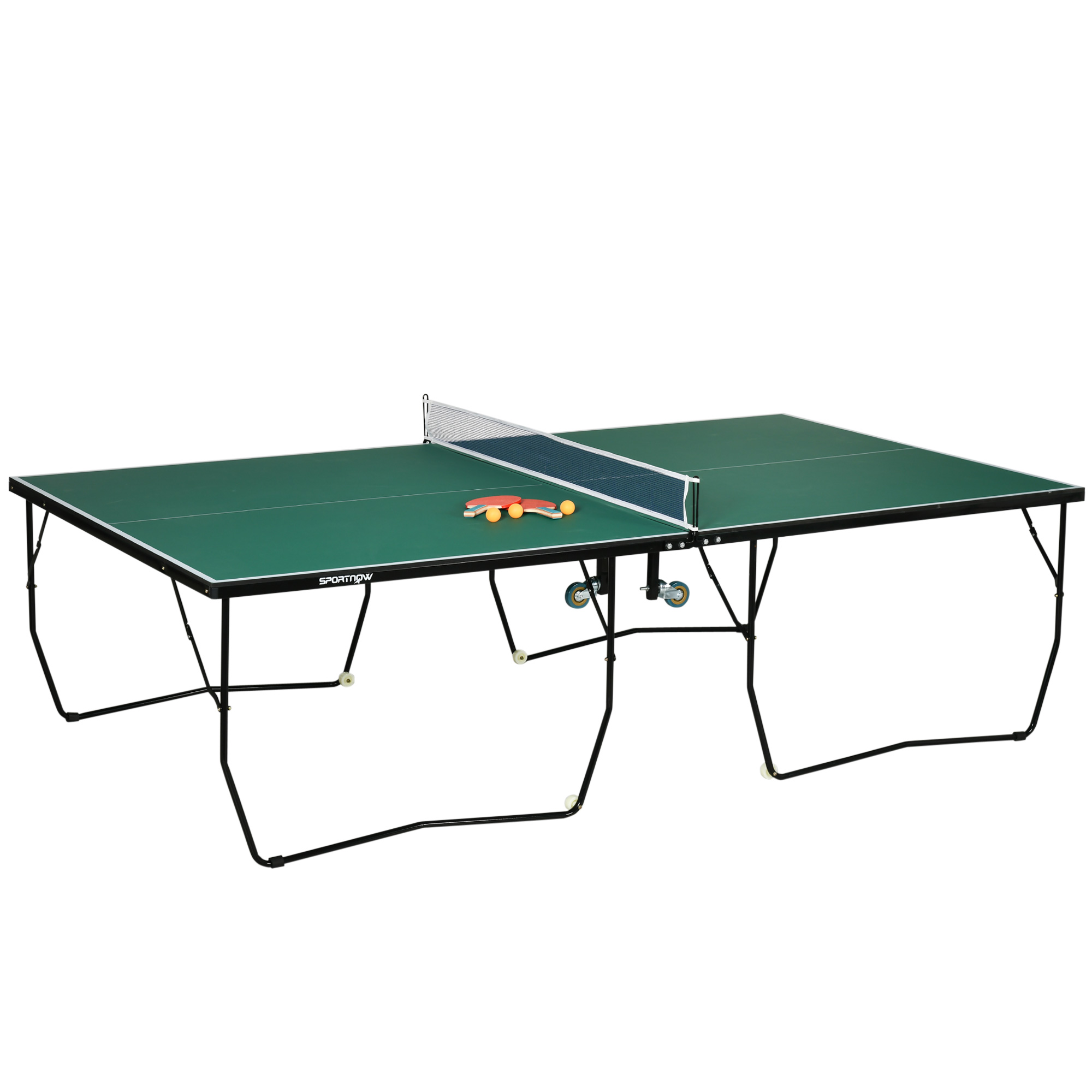 Lauatenniselaud lauatennisekomplekt kokkupandav 8 ratast koos labade ja pallidega 274 cm x 152 5 cm x 76 cm roheline