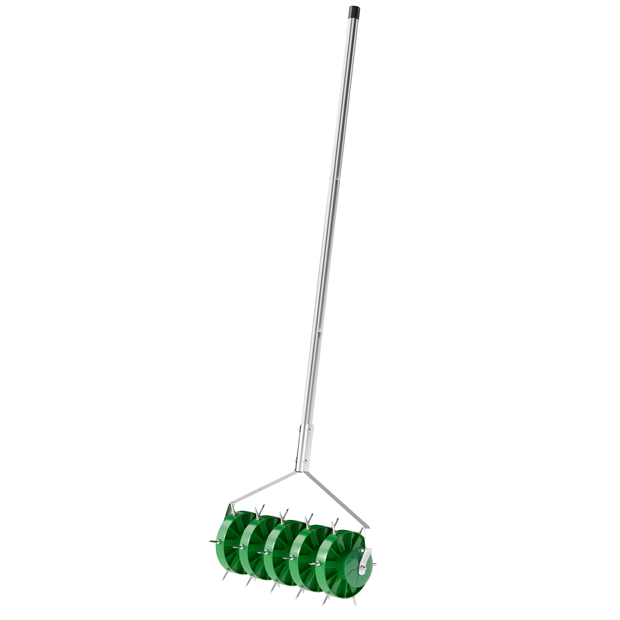 Nurmikon ilmastin nurmikoille, 45 cm leveä, manuaalinen nurmikon ilmastin 30 rautapiikillä, terästä, tummanvihreä