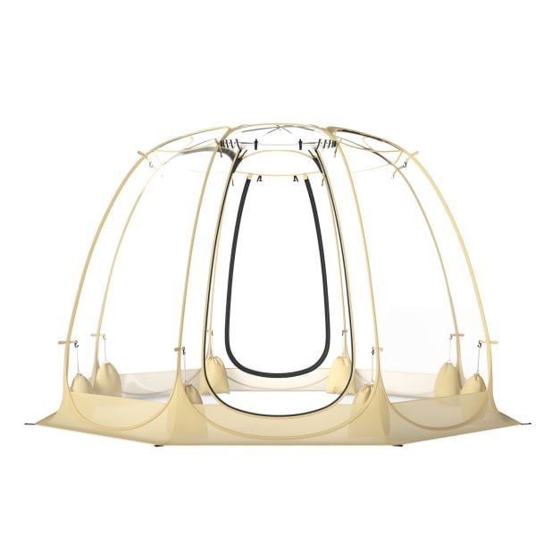 Läbipaistvast PVC-materjalist pop-up kuppeltelk ja mullitelk 5–6 inimesele (mõõdud 265 x 265 cm)