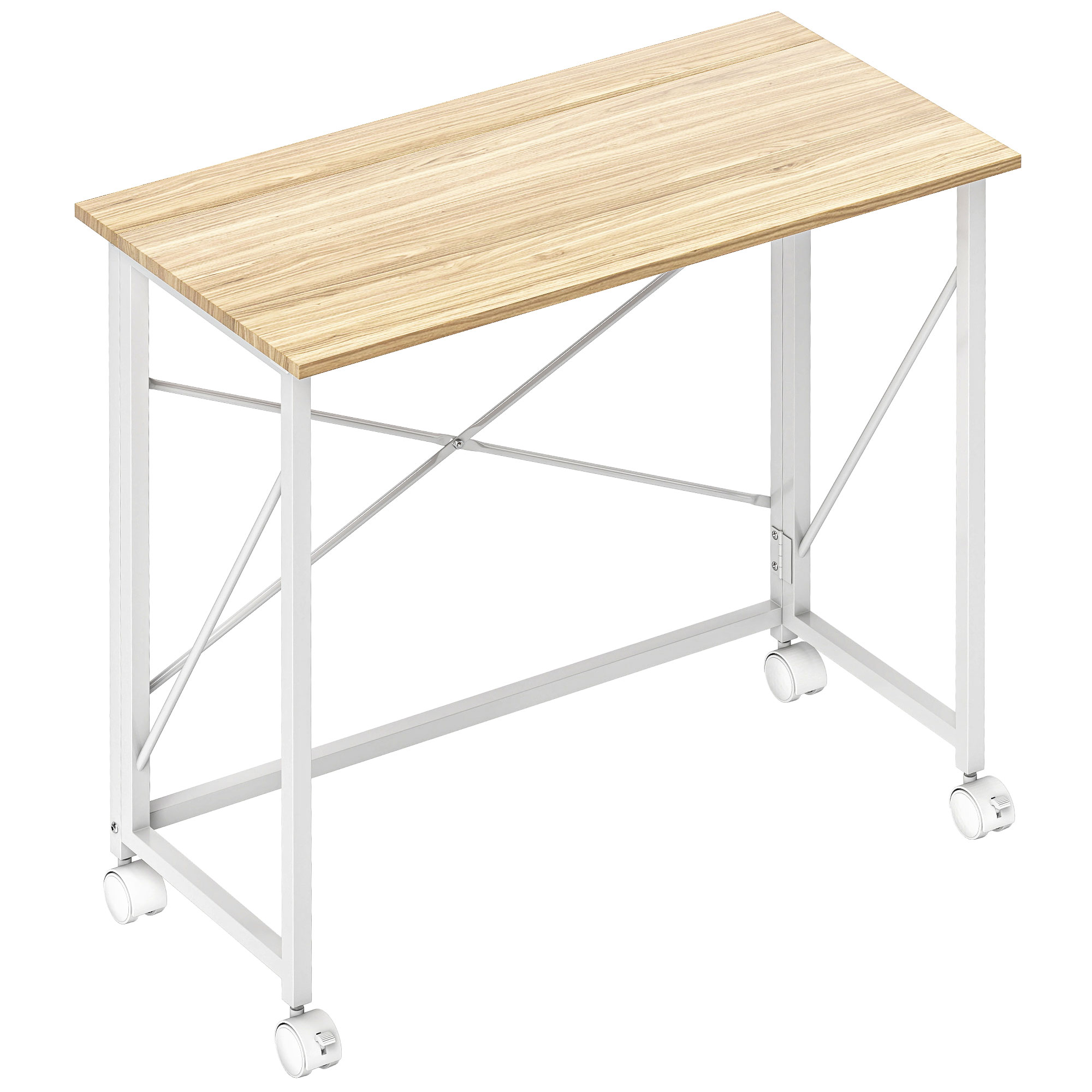 Taittopöytä pyörillä, tilaa säästävä, teräs, MDF, luonnonvärinen