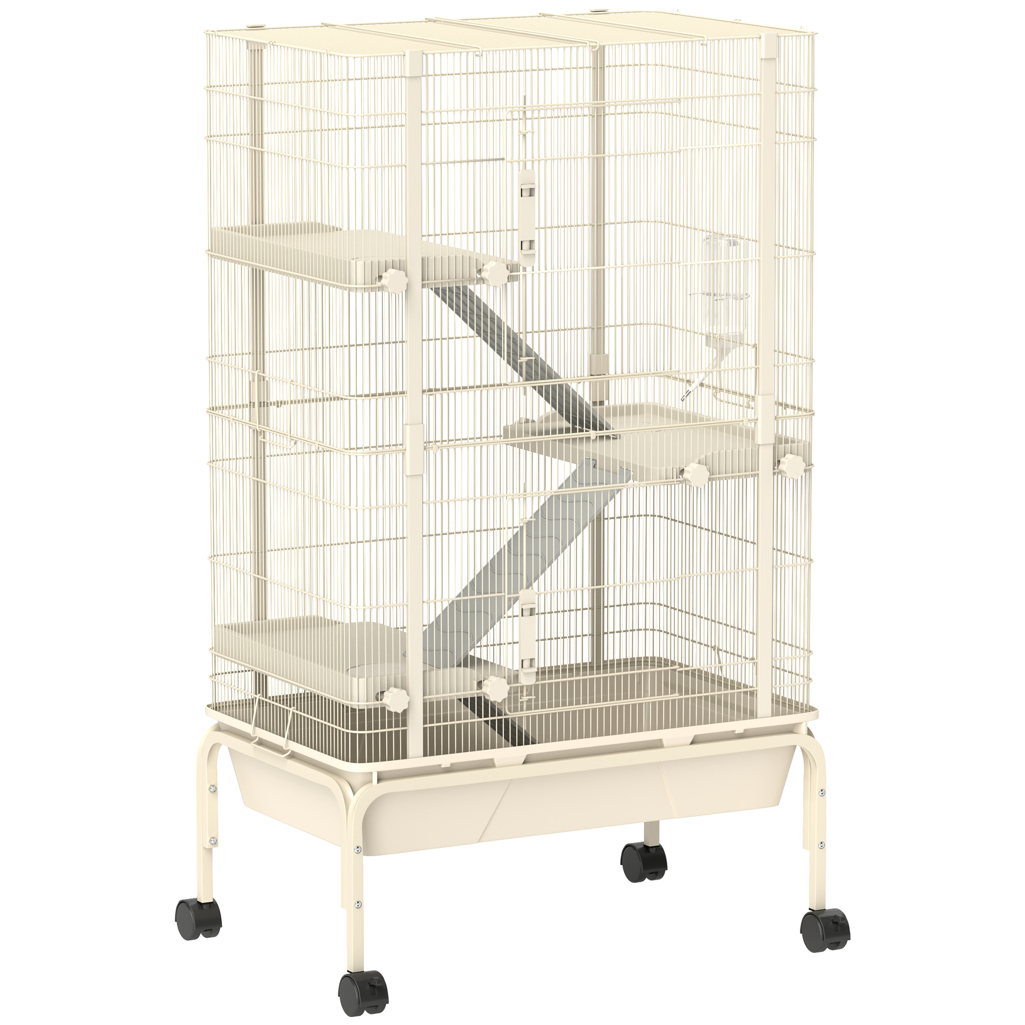 Pieneläinhäkki, lemmikkihäkki, 4 tasoa, ruokakuppi, vesipullo, 88 x 48 x 150,5 cm, beige