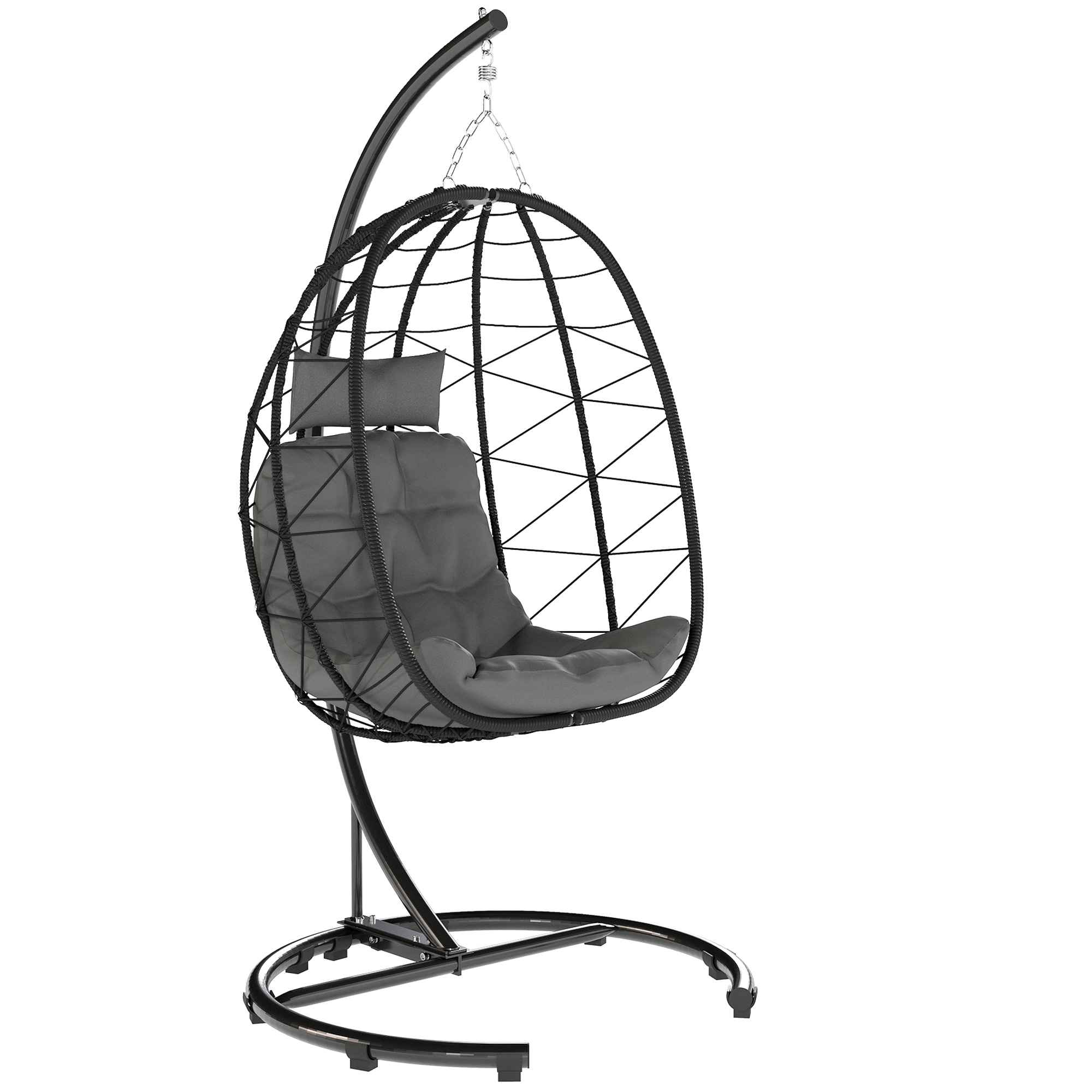 Õue ripptool Egg Chair ilmastikukindel padjaga 102 cm x 102 cm x 195 cm tumehall
