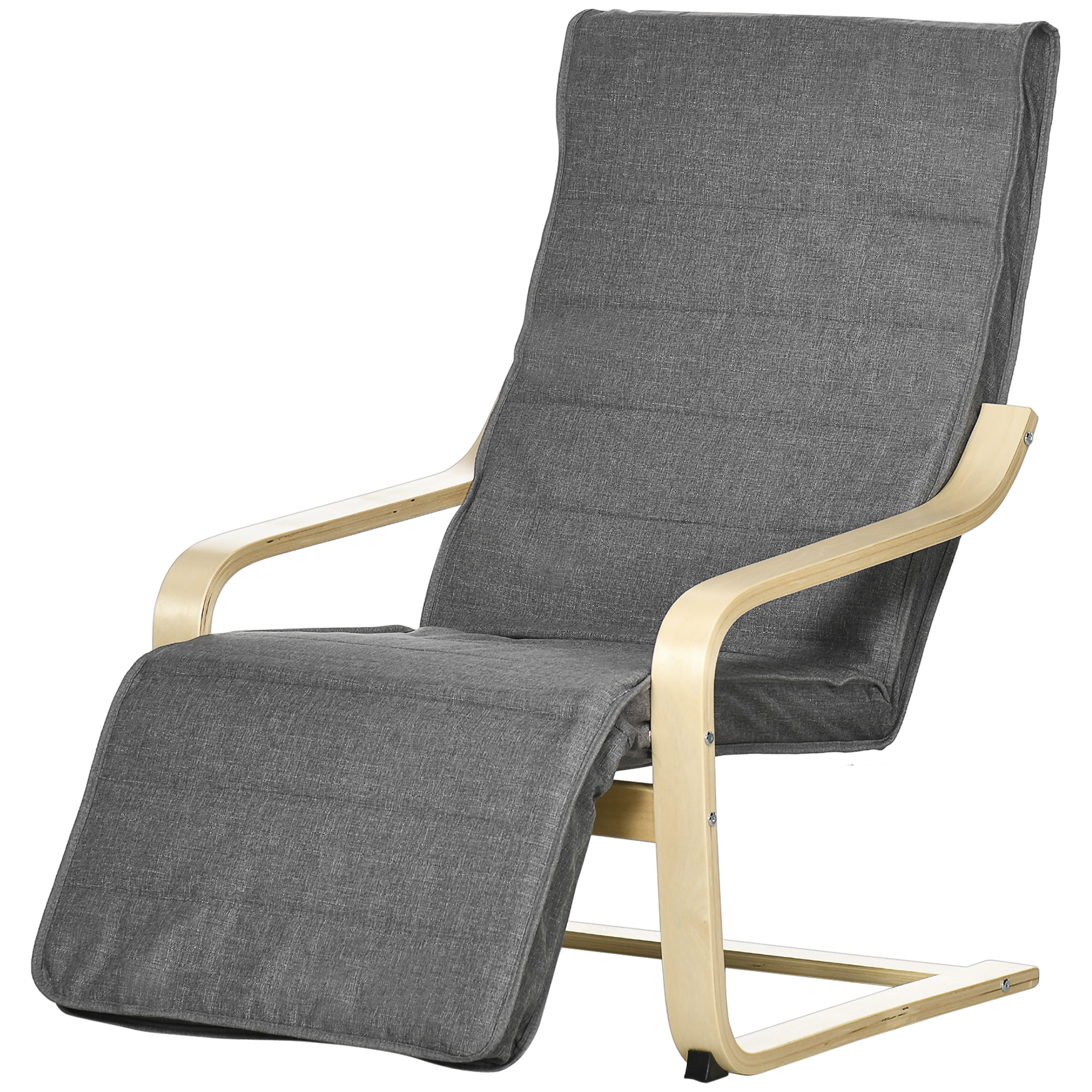 Korostustuoli, nojatuoli säädettävällä jalkatuella, koivupuurunko, jopa 120 kg, 66,5 x 94 x 100 cm, harmaa