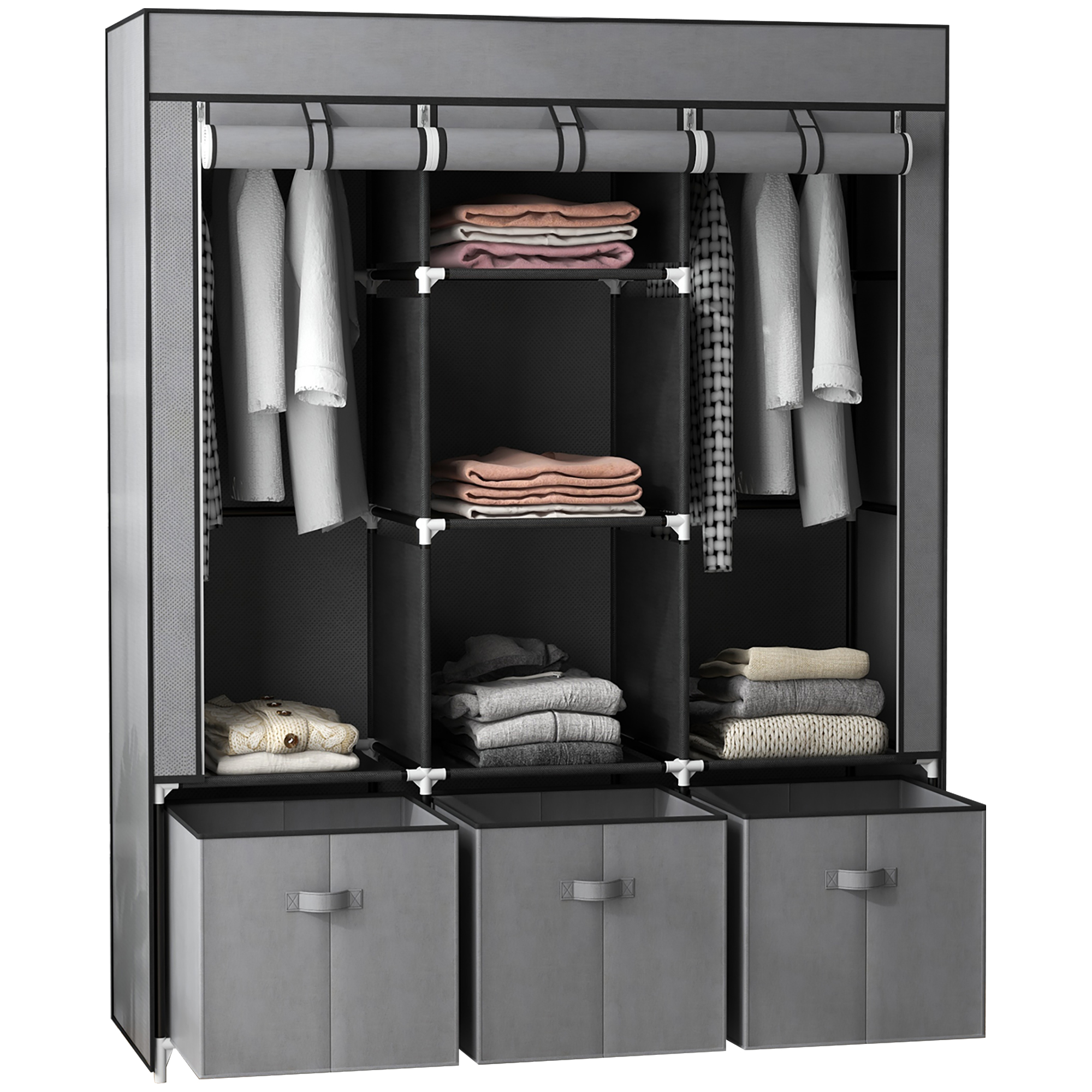Kokkupandav riidekapp lausriidest 3 sahtliga 125 cm x 43 cm x 162 5 cm hall