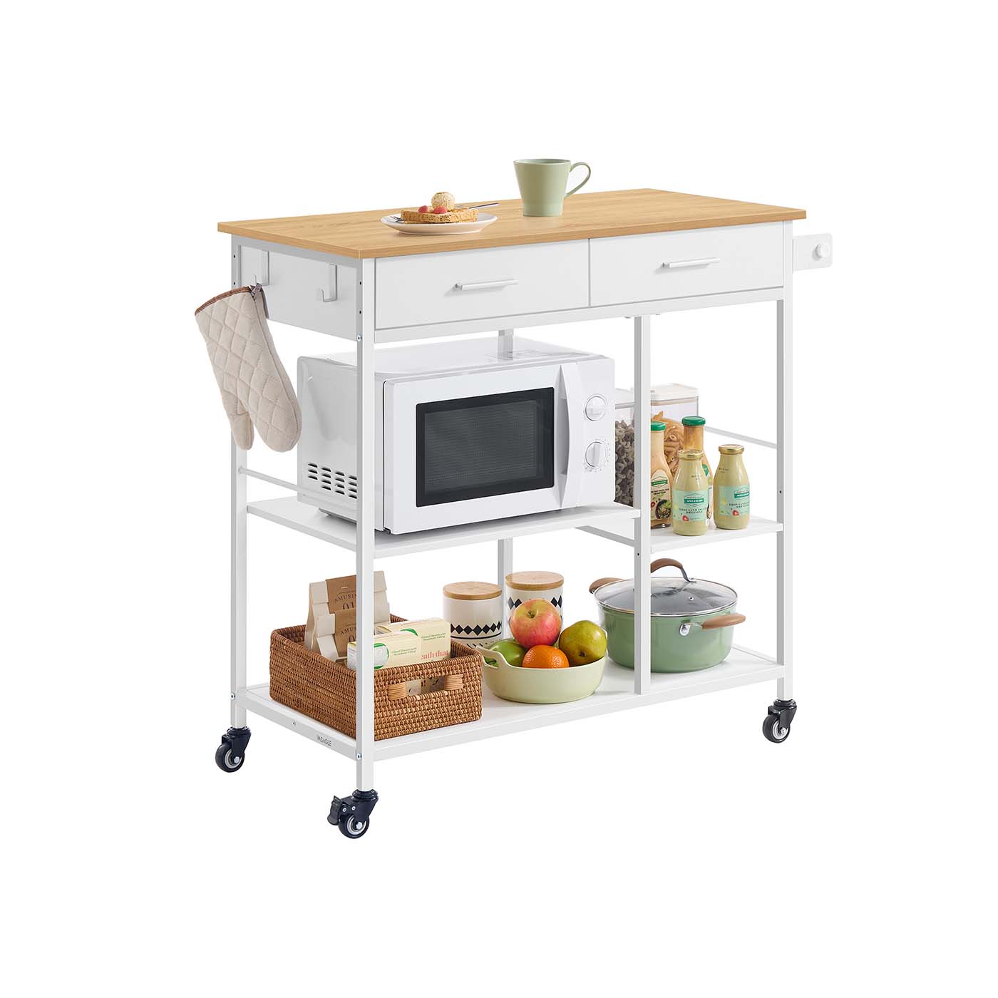 Rullikutel köögikäru ja serveerimiskäru sahtliga mobiilne köögisaar 2 konksuga 47 x 60 x 90 cm