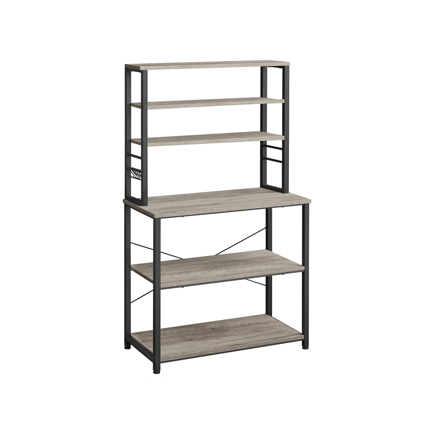 Köögiriiul ja mikrolaineahju alus 6 konksu ja metallraamiga tööstuslik disain 80 x 40 x 167 cm