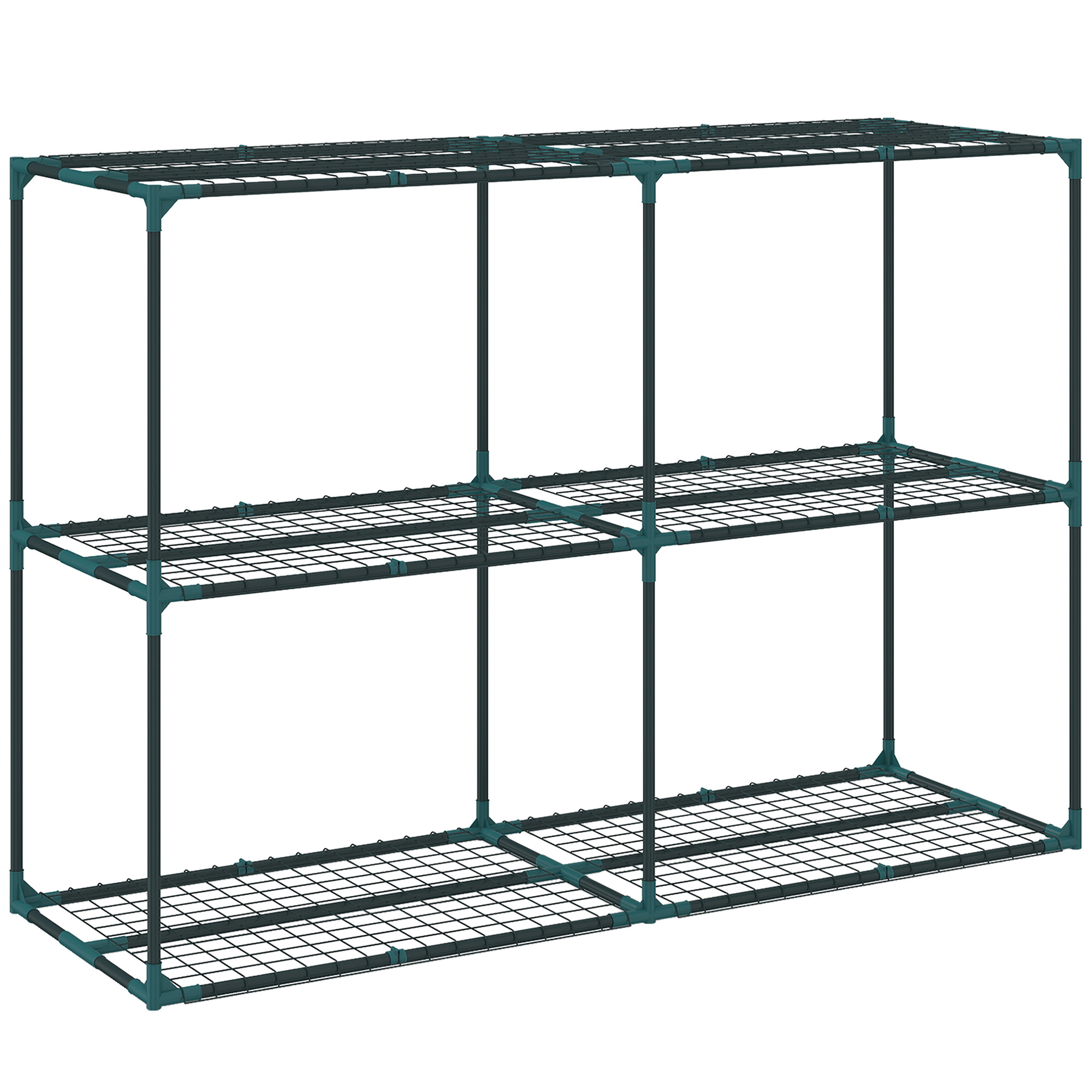 3-kerroksinen kukkateline, 100 cm korkea, kukkateline hyllyillä, monikerroksinen teräs, tummanvihreä