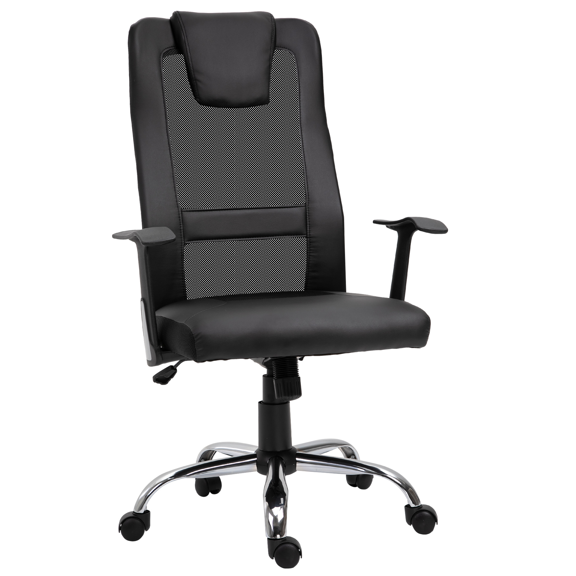 Toimistotuoli, pyörivä tuoli, korkeussäädettävä johtajan tuoli, ergonominen työtuoli, PU musta, 66 x 73 x 108-118 cm