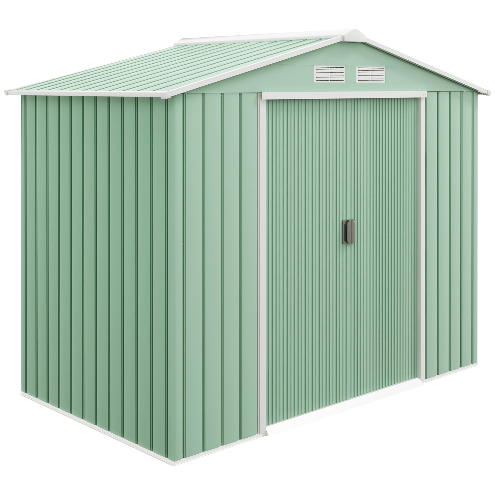 Puutarhavaja, 2 liukuovea, tuuletusikkuna, pohjarunko, ruostumaton teräs, vaaleanvihreä, 2,13 x 1,30 x 1,85 m
