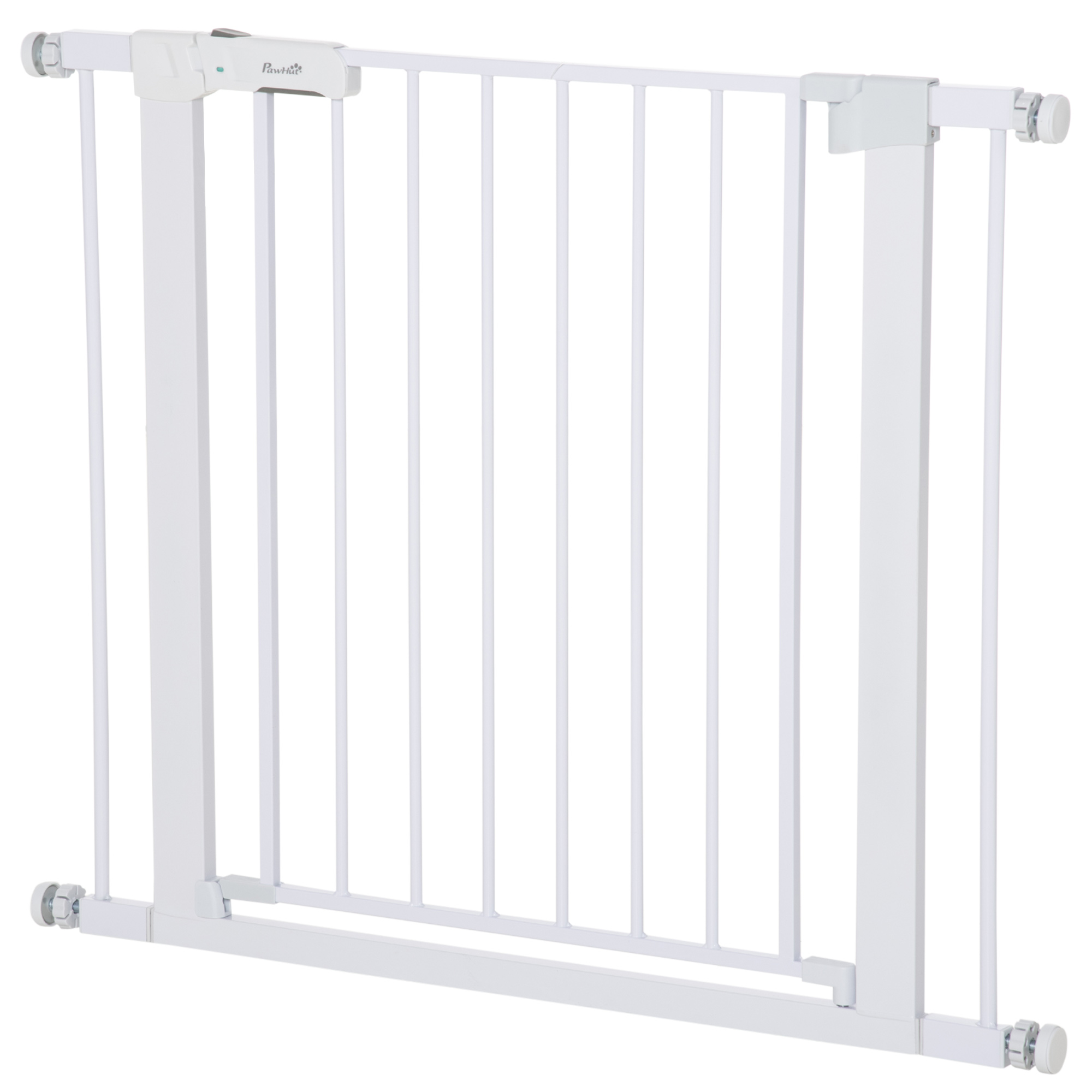 Lastenportti, poraton asennus, säädettävä leveys 75-96 cm, yhdellä kädellä avattava, metallia, valkoinen, automaattisesti sulkeutuva