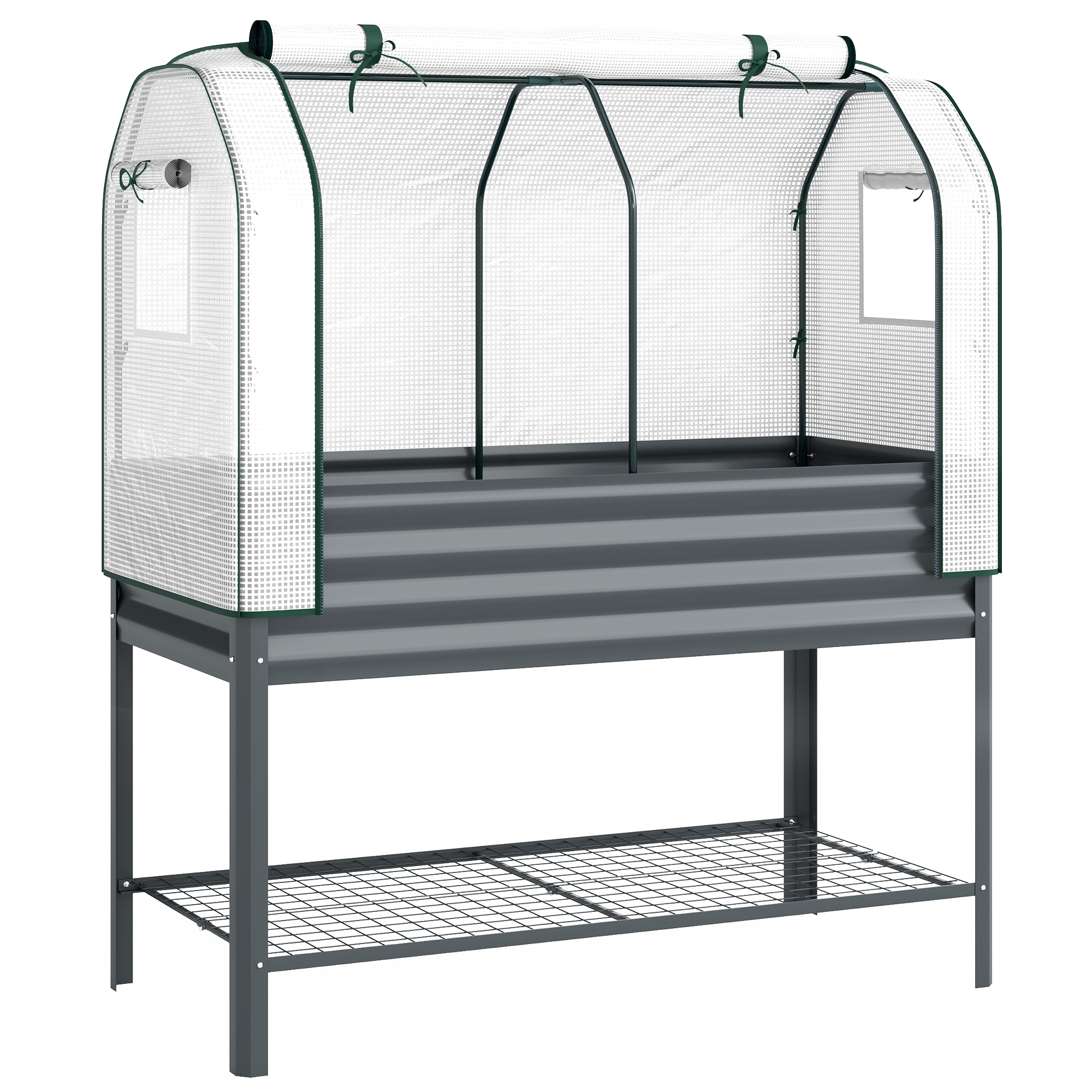 Kõrgpeenar metallist külmraamiga istutuskast kasvuhoone hoiuruumiga 120 x 55 x 140 cm