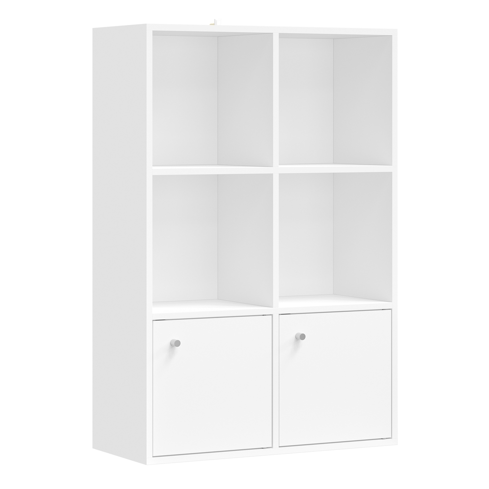 Avoin kirjahylly, 3 hyllyä, 2 lokeroa ovilla, 29 × 65,8 × 97,8 cm, pilvenvalkoinen