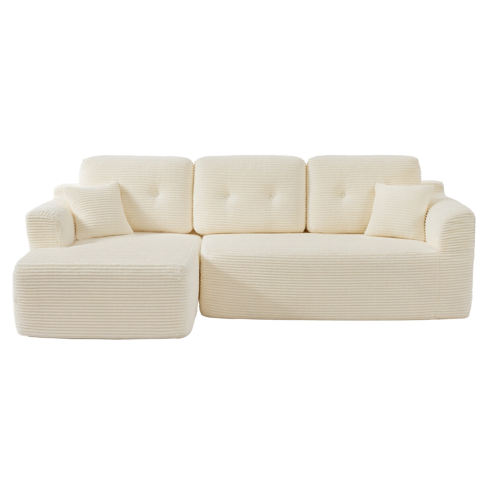 Modulaarinen sohva, kulmasohva, jossa vuodesohva vasemmalla, leveys 244 cm