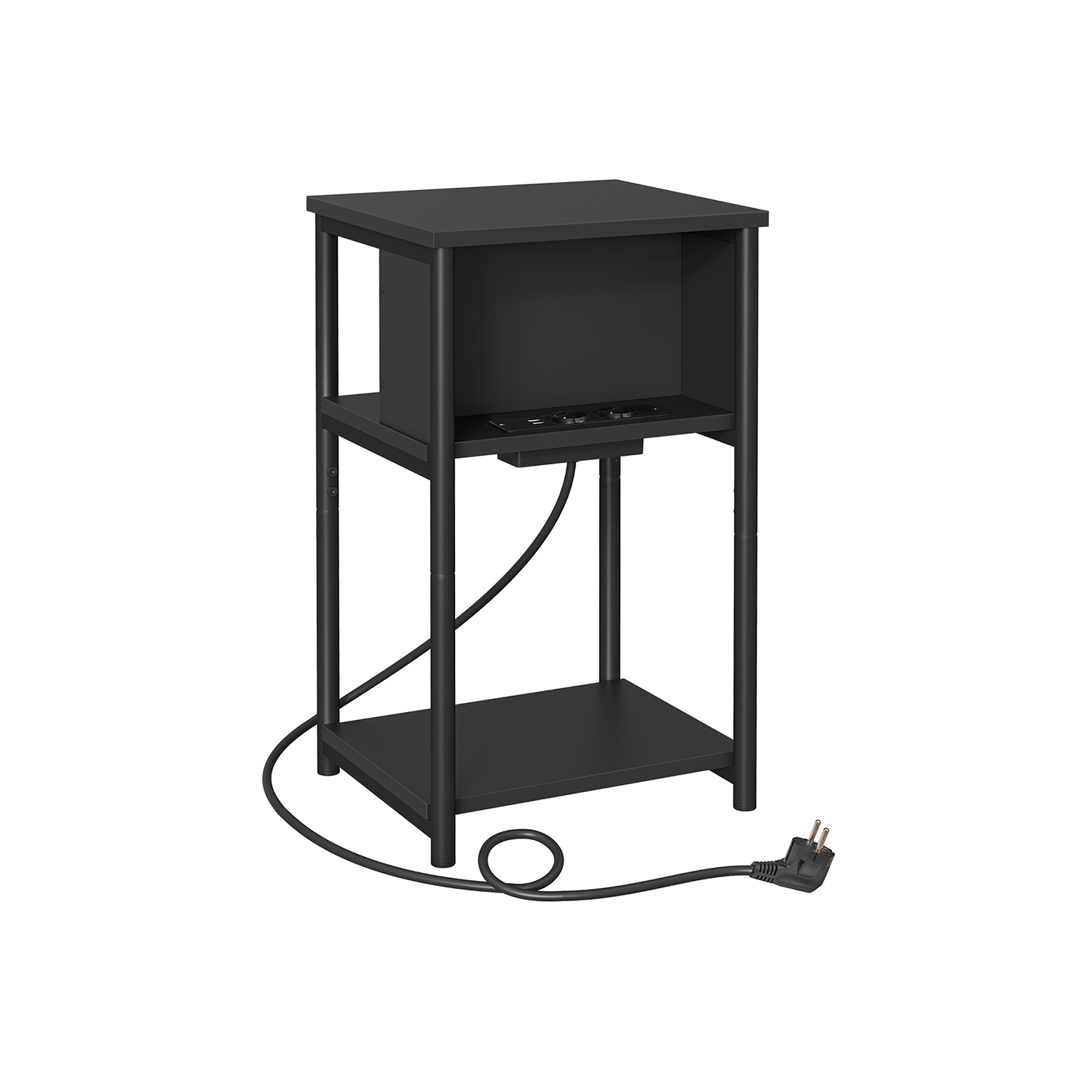Sivupöytä kahdella AC- ja USB-portilla, musta