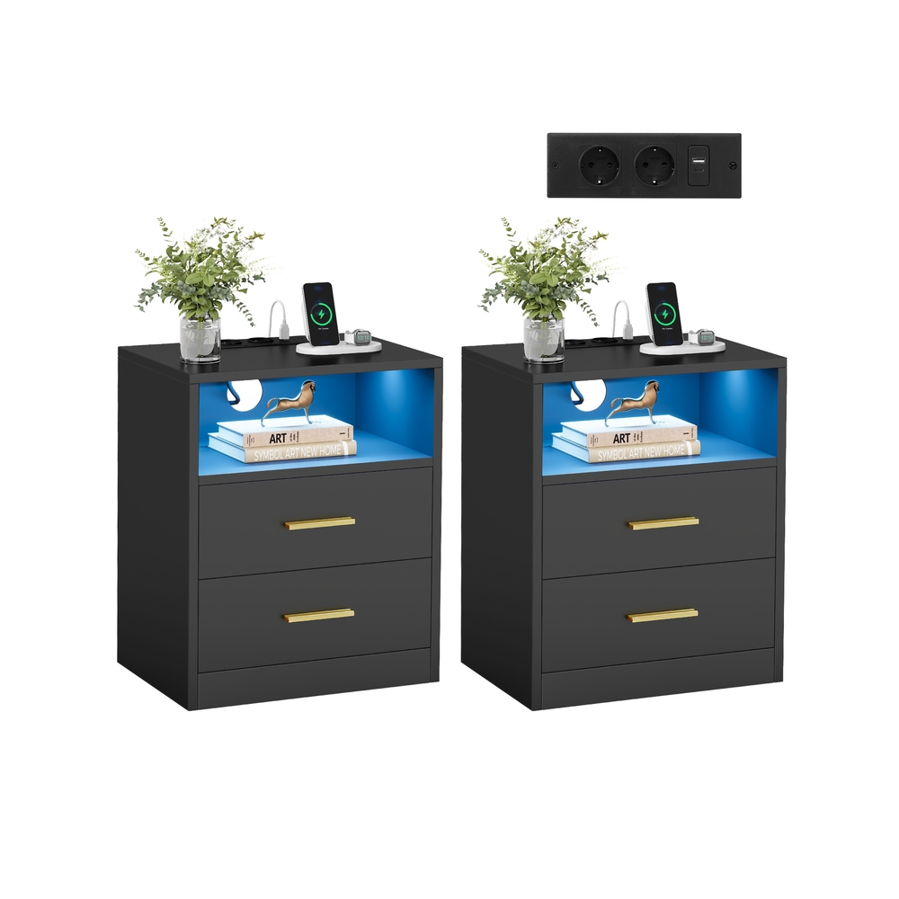 Cutos Collection - Yöpöytä latausasemalla ja LED-valolla, musta
