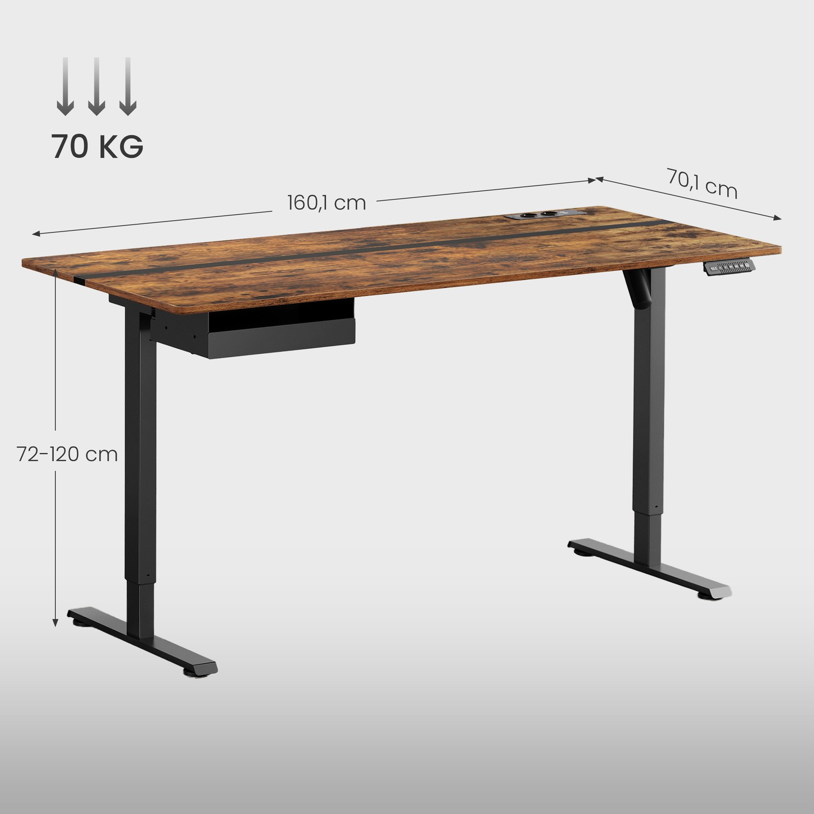 Korkeussäädettävä työpöytä, 160,1 x 70