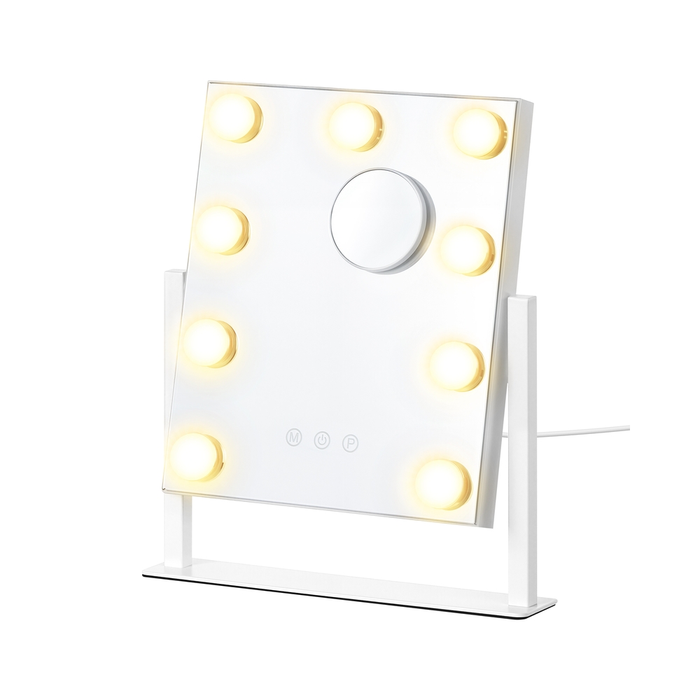 Meikkipeili valaistuksella ja 9 LED-lamppua, matta valkoinen