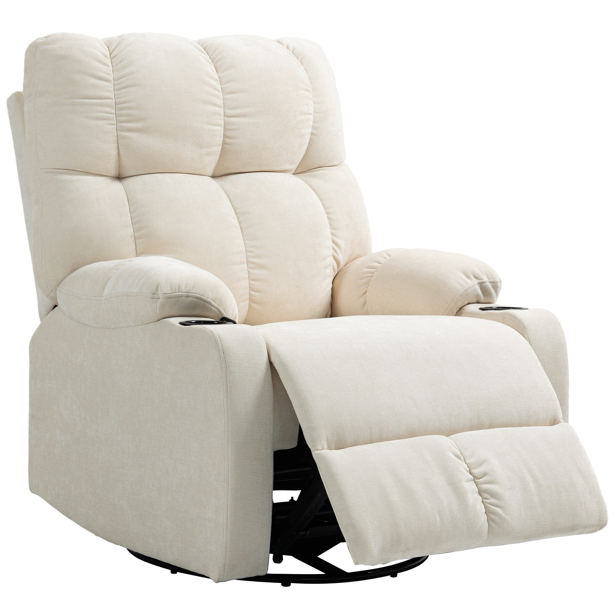 Nojatuoli jalkatuella, pyörivä, jopa 150 kg, teräsrunko, 88x96x108cm, beige